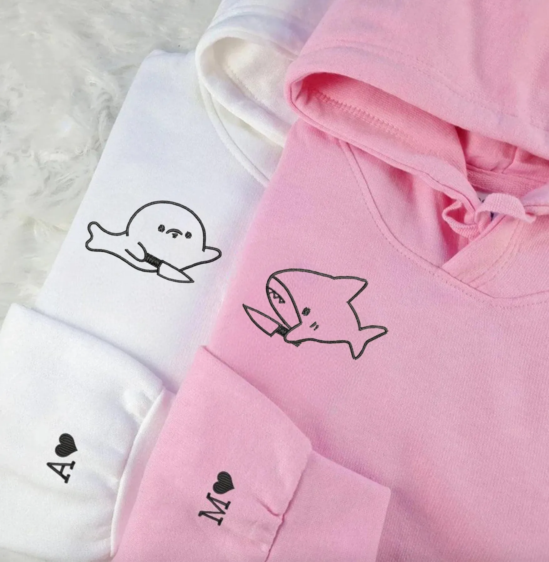 "Shark and Seal" Couple Sweatshirts - Personalized Embroidered Hoodies For Couples