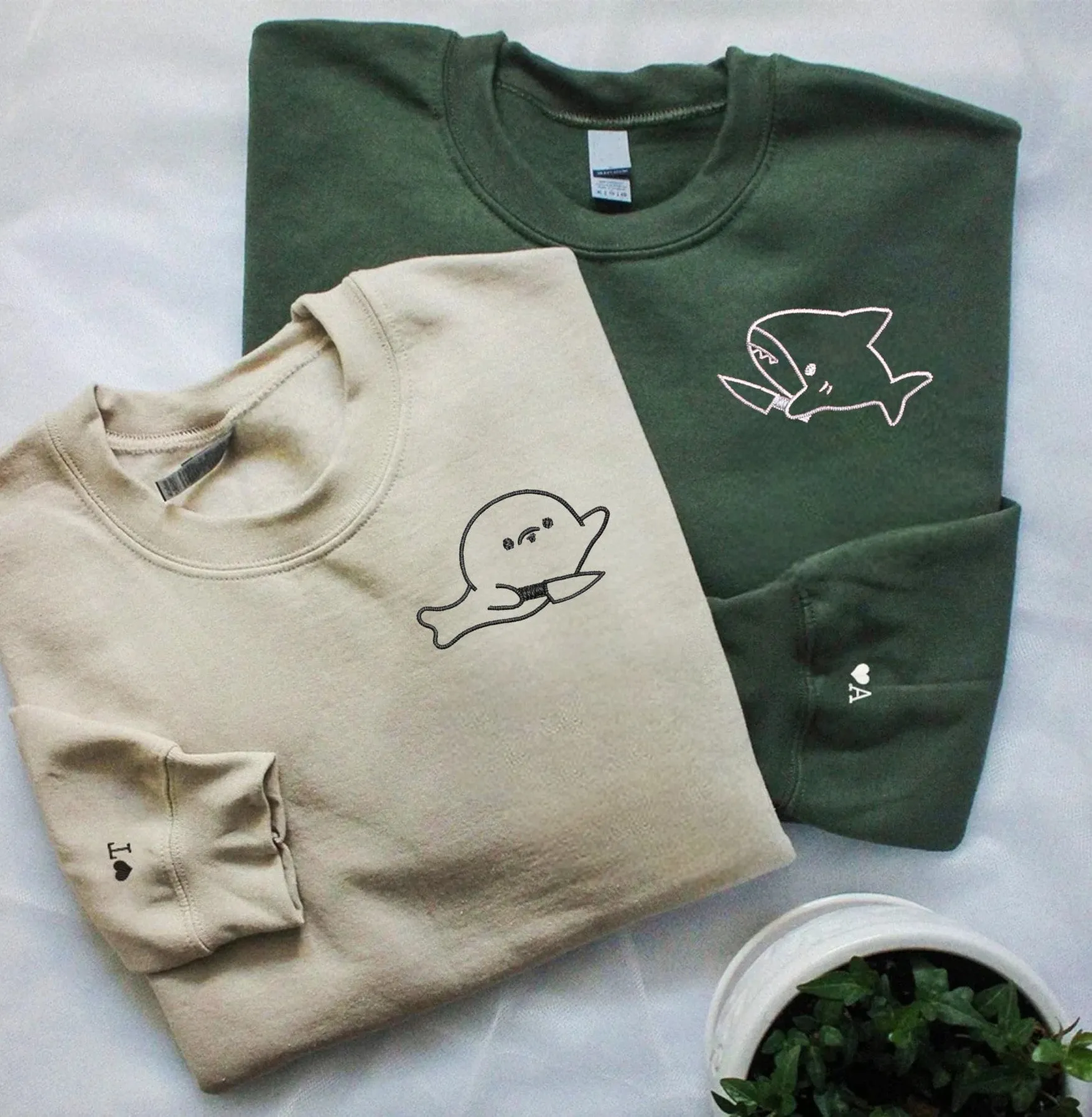 "Shark and Seal" Couple Sweatshirts - Personalized Embroidered Hoodies For Couples