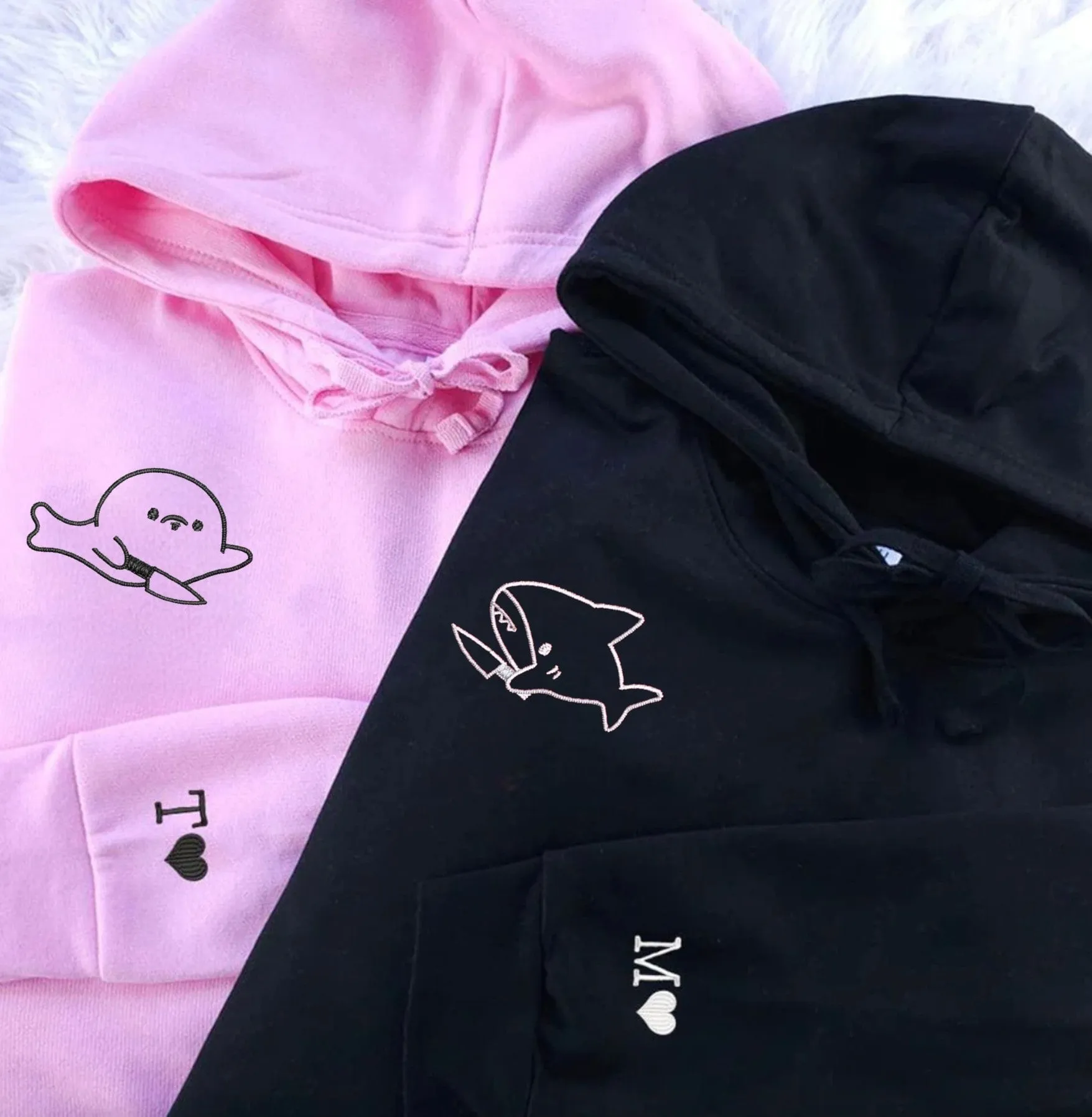 "Shark and Seal" Couple Sweatshirts - Personalized Embroidered Hoodies For Couples