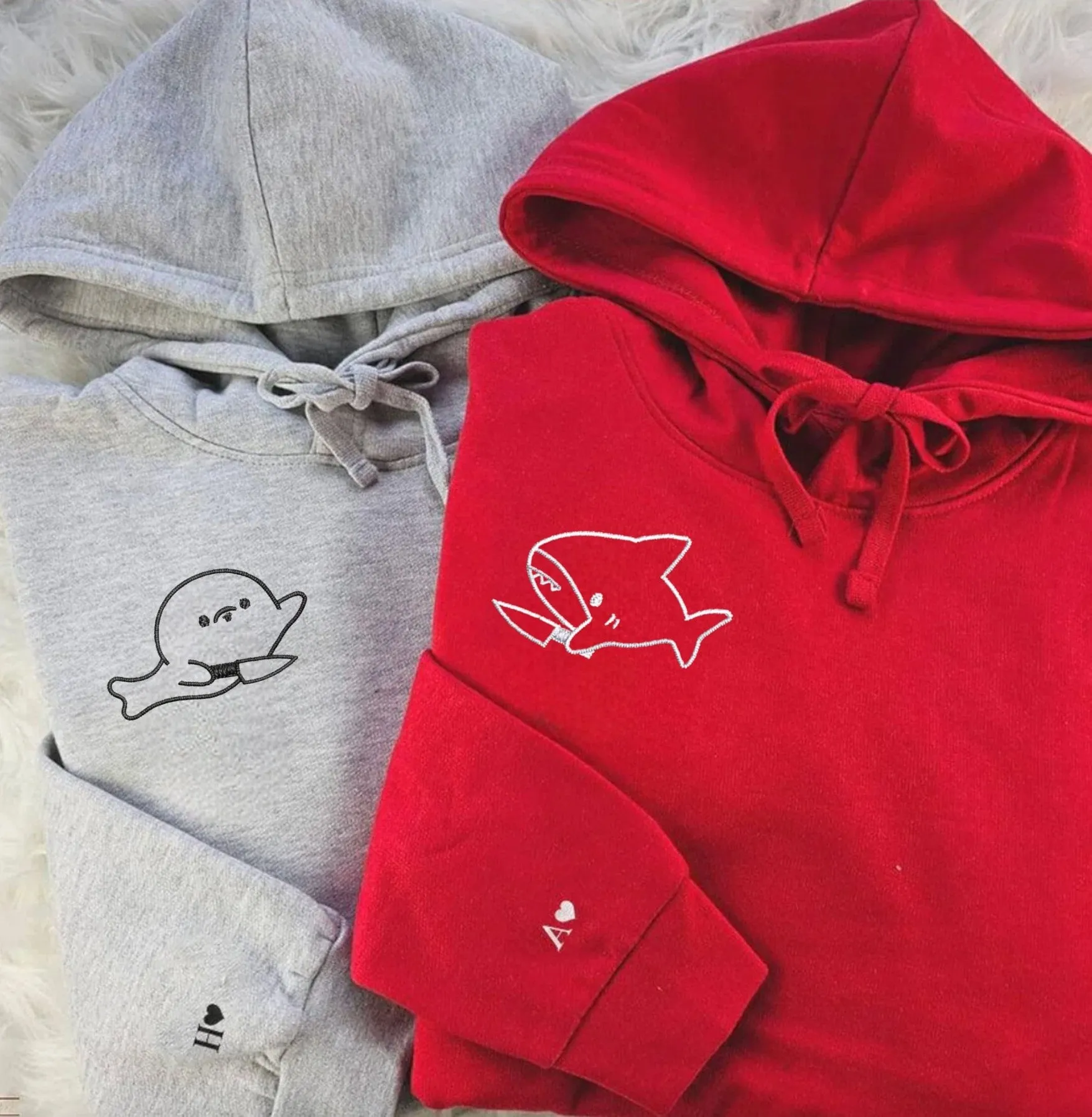 "Shark and Seal" Couple Sweatshirts - Personalized Embroidered Hoodies For Couples