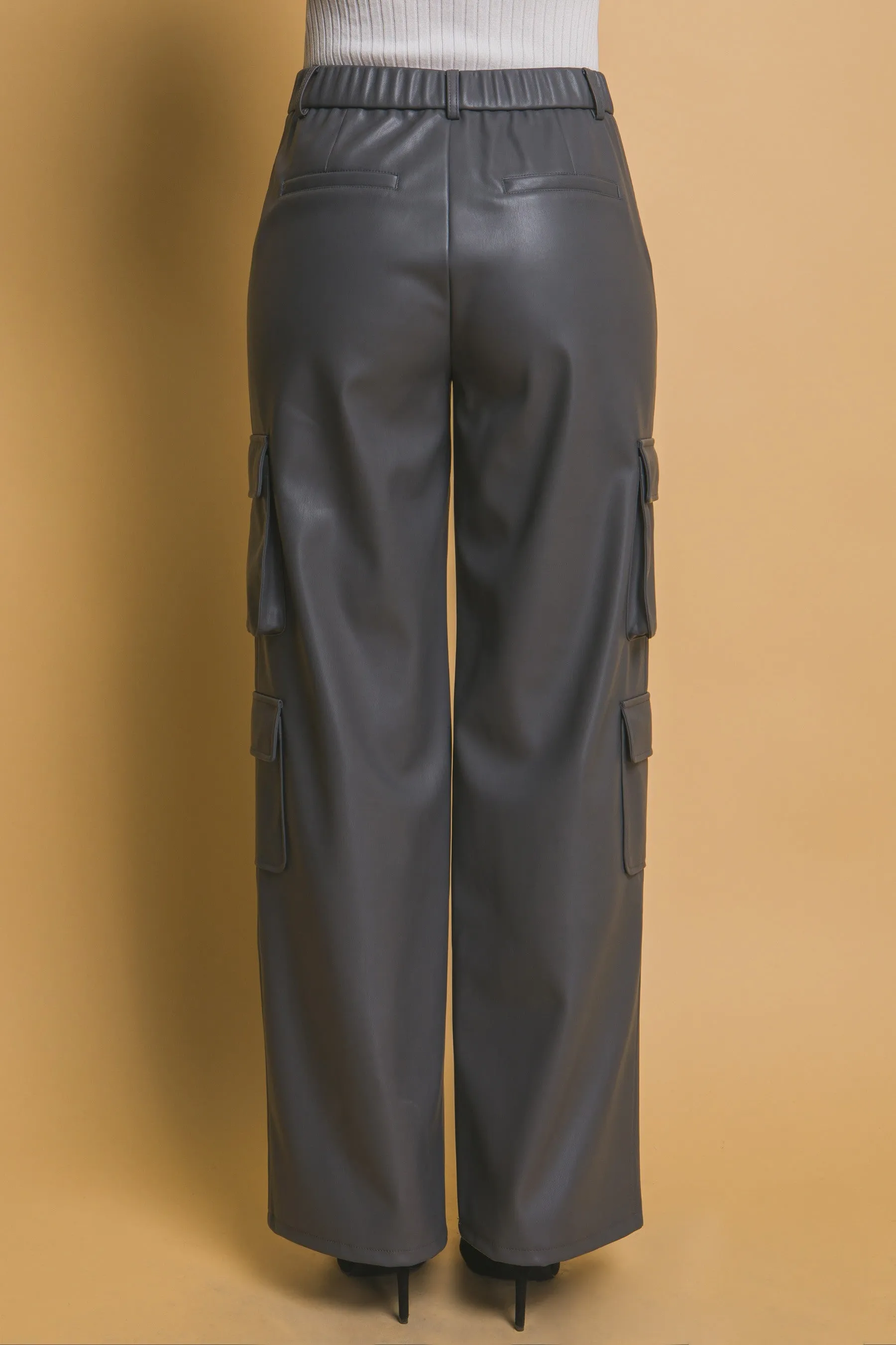 "Working Girl" Grey Faux Leather Cargo Pants