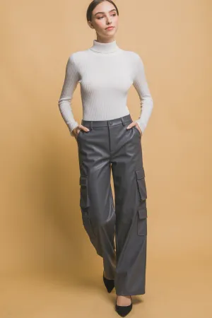 "Working Girl" Grey Faux Leather Cargo Pants