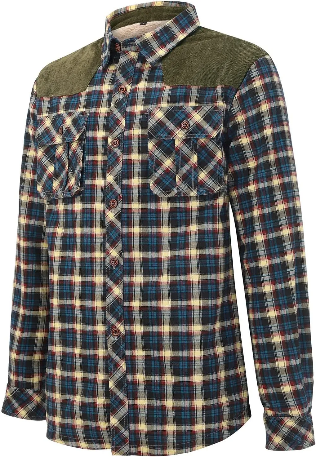 QWENTMTNTY Mens Corduroy Jacket Sherpa Lined Winter Casual Flannel Shirts Western Cowboy Warm Heavyweight Jackets Outerwear