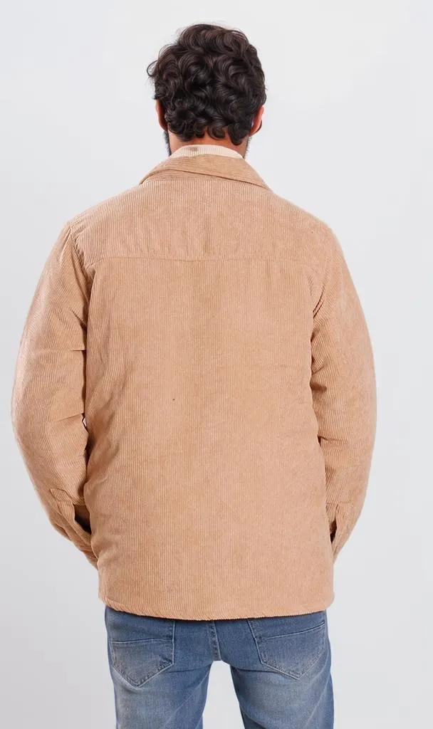 r206828-CORDUROY BUTTON-UP JACKET - BEIGE
