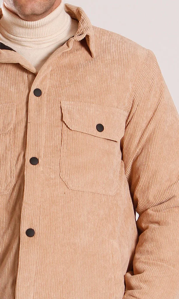 r206828-CORDUROY BUTTON-UP JACKET - BEIGE