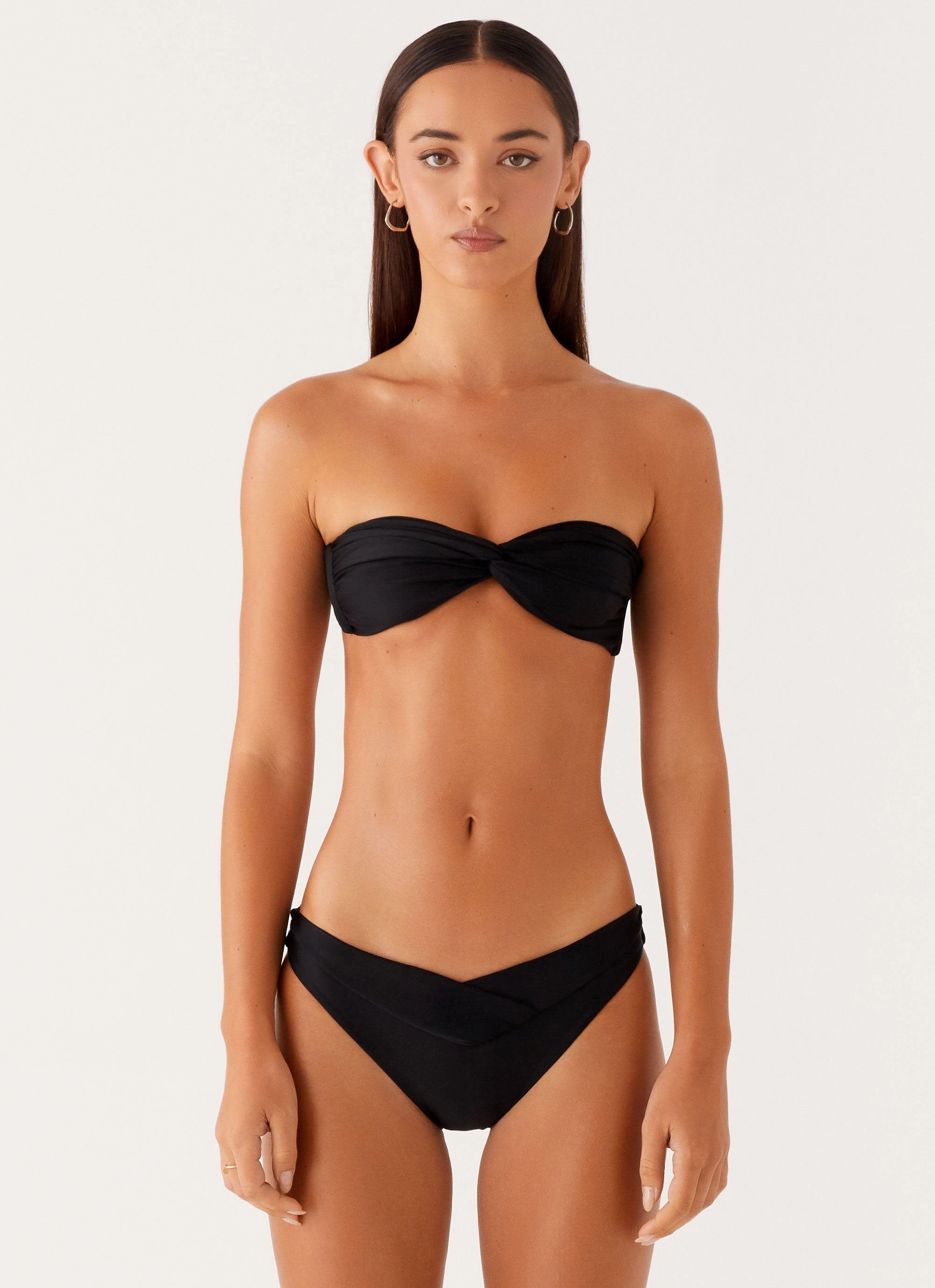 Delta Bikini Bottoms - Black Ruching Details
