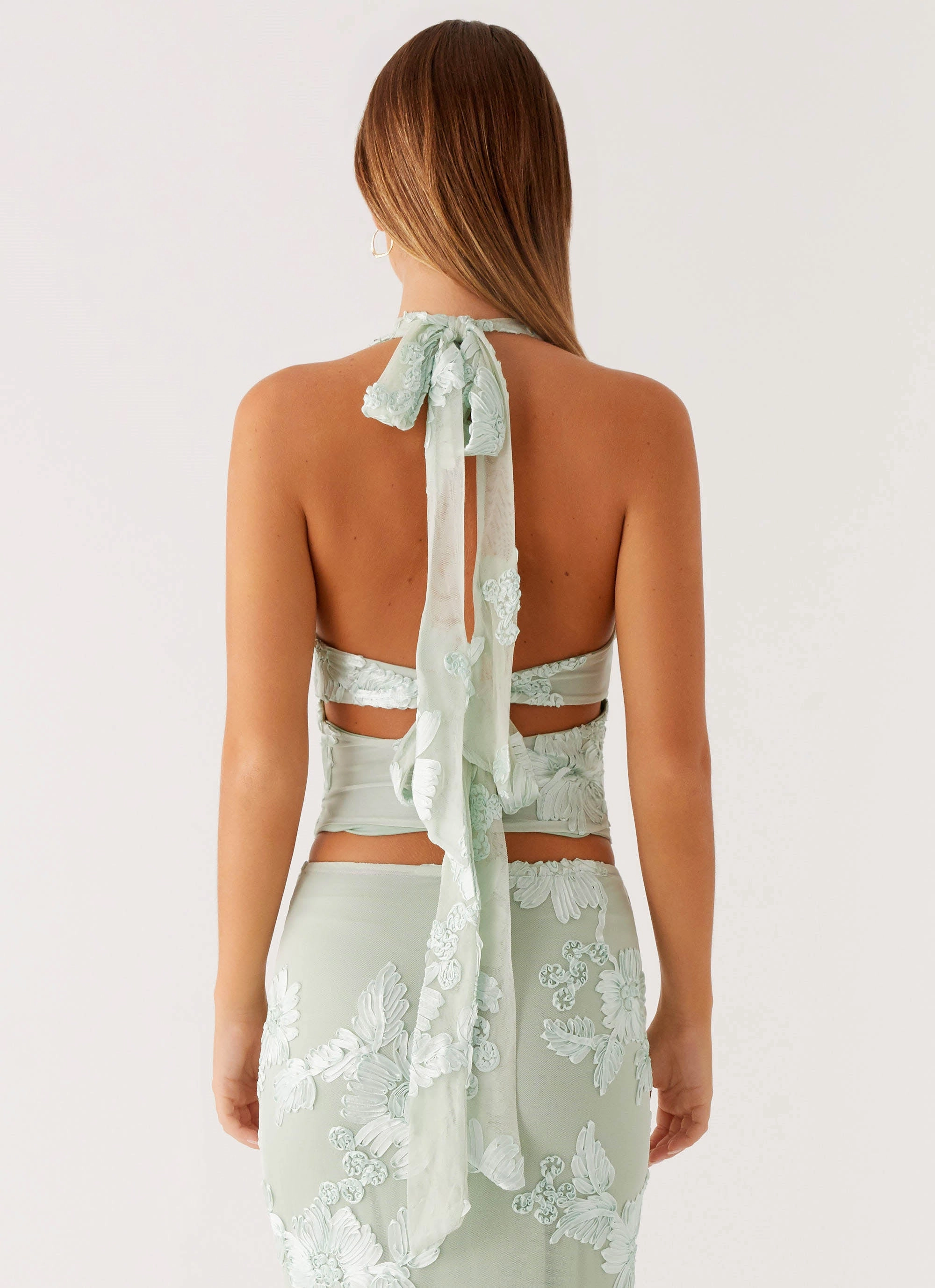 Radiate Halterneck Top - Sage Two Tone Weave TactileWeave