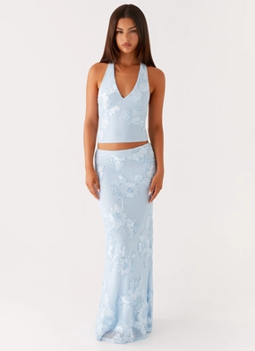 Comfy Vibes Soft Brushed Lining Radiate Maxi Skirt - Blue