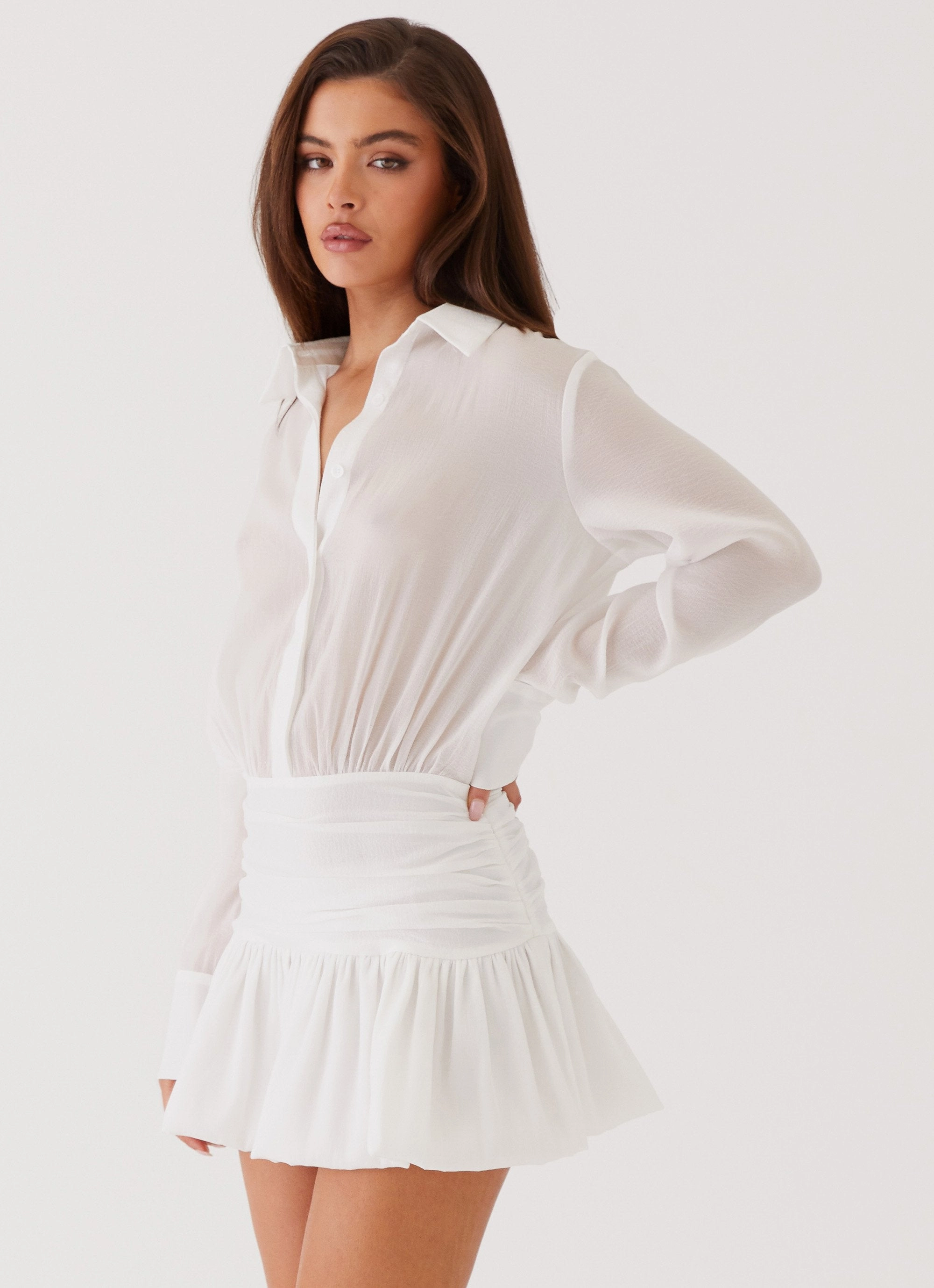 french chic TaglessDesign Rae Long Sleeve Shirt Dress - White
