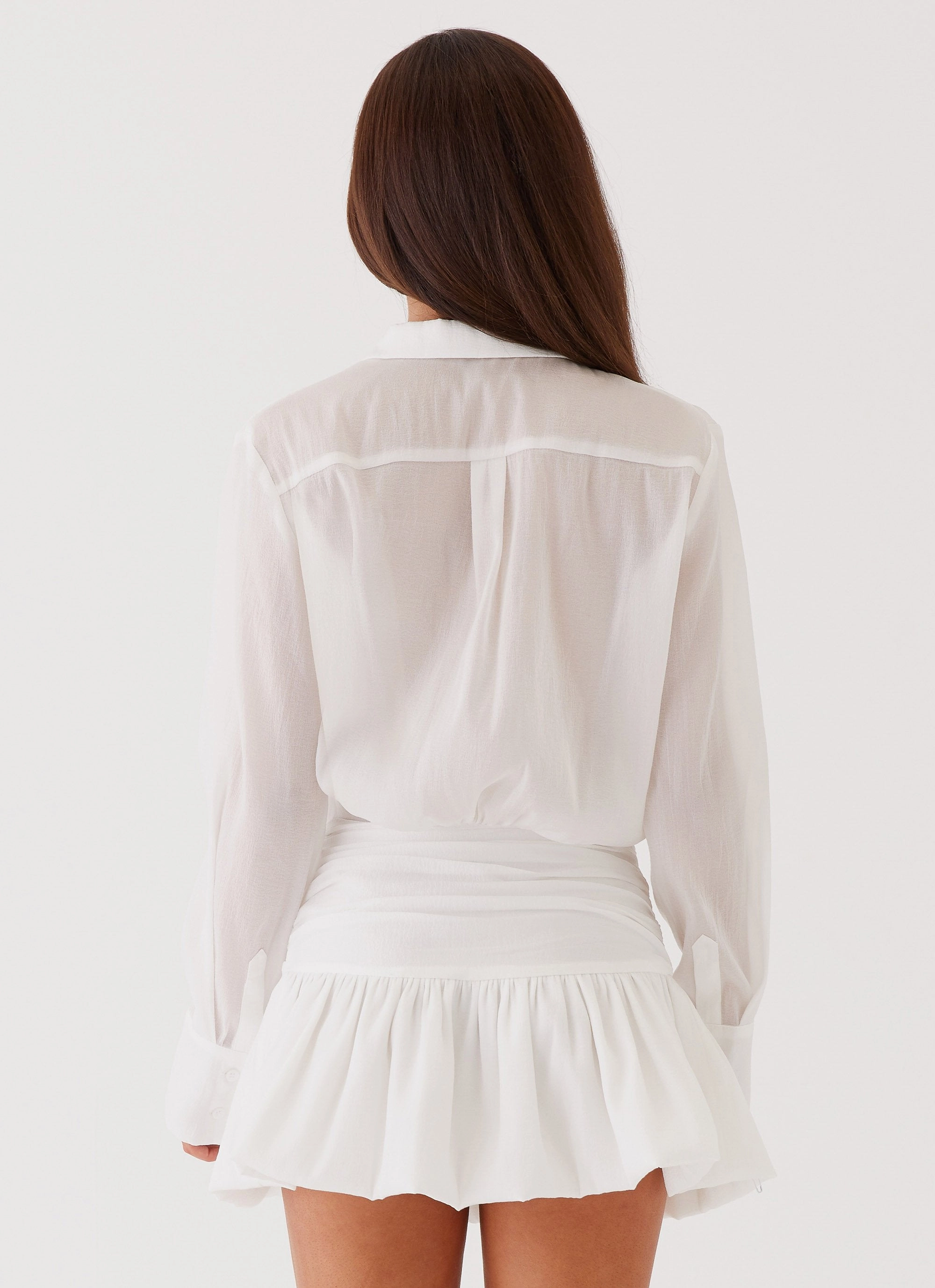 Rae Long Sleeve Shirt Dress - White Straight-Cut Relax Form