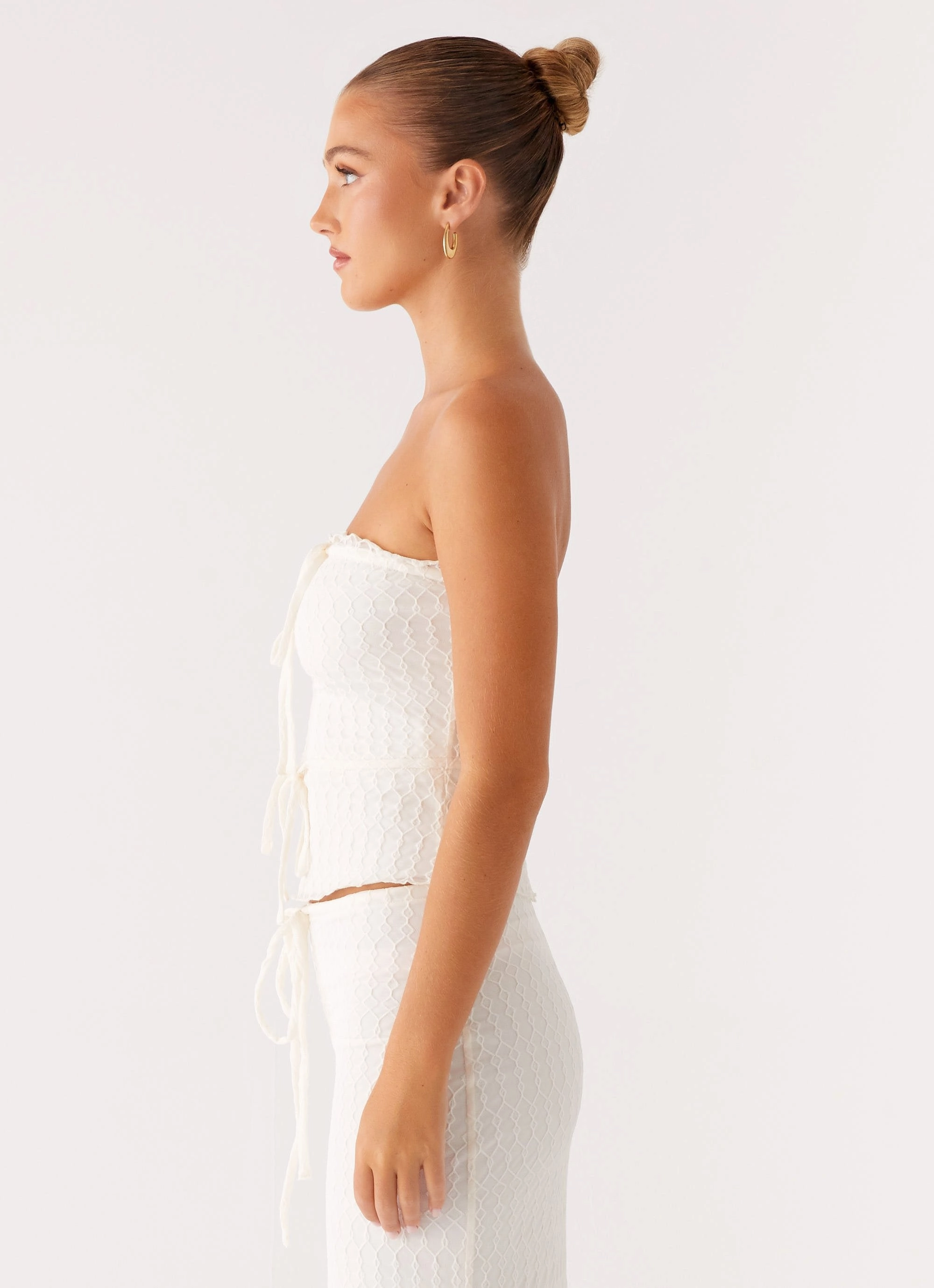 Blakely Tube Top - Ivory Ventilated Back Panel Belted Waist