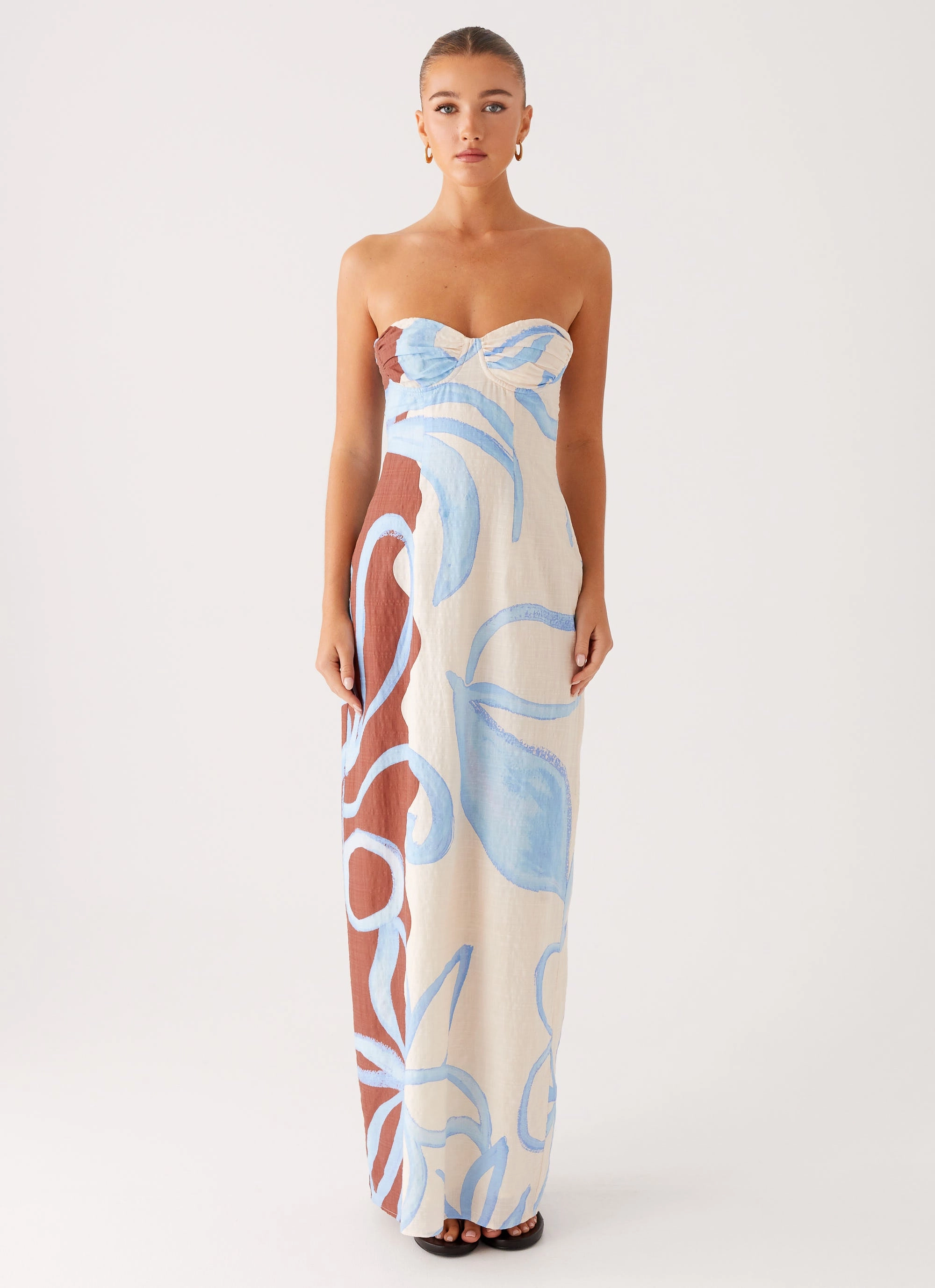 Raiden Maxi Dress - Bloom Wave Print Cozy Drape