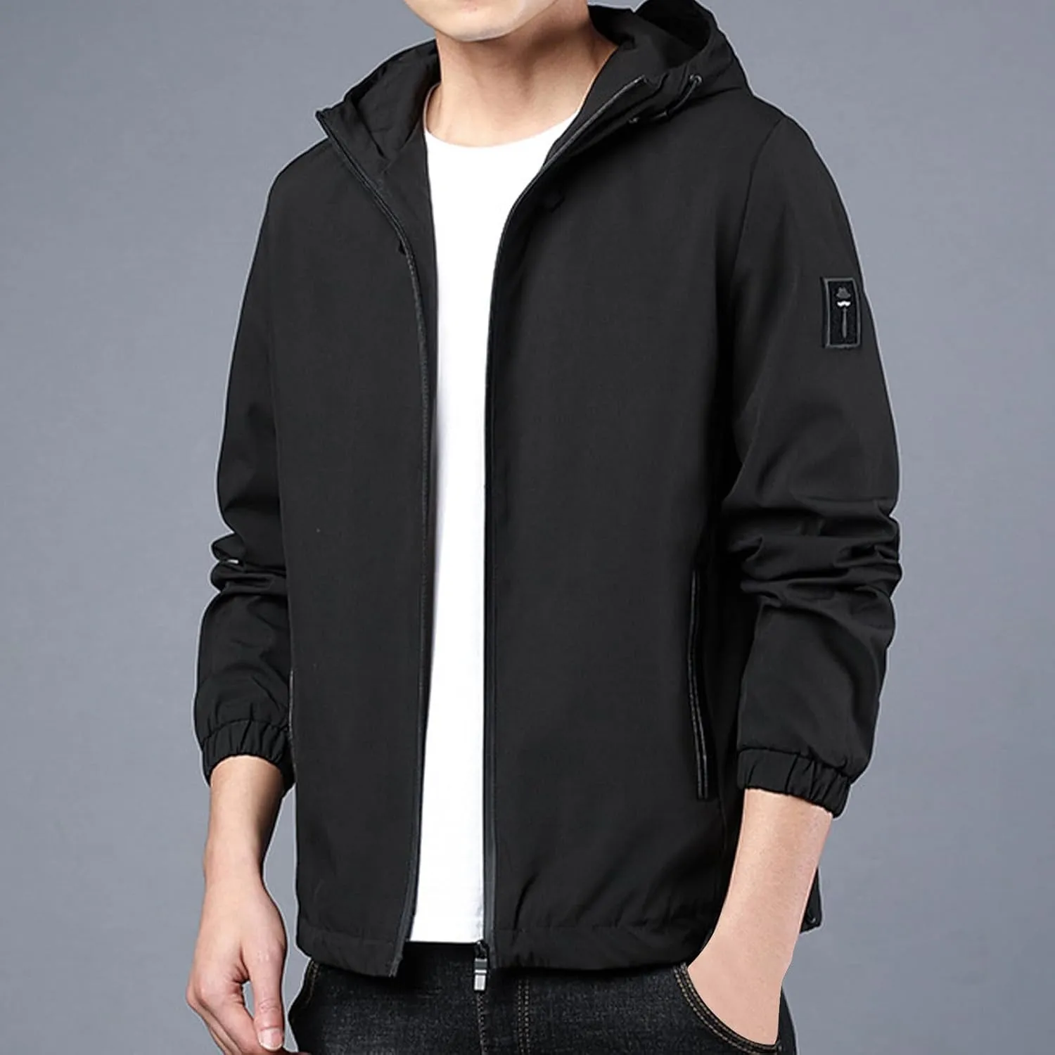 Rain Jacket For Men Lightweight Waterproof Breathable Jackets Windbreaker Solid Hooded Raincoats For Outdoor Hiking