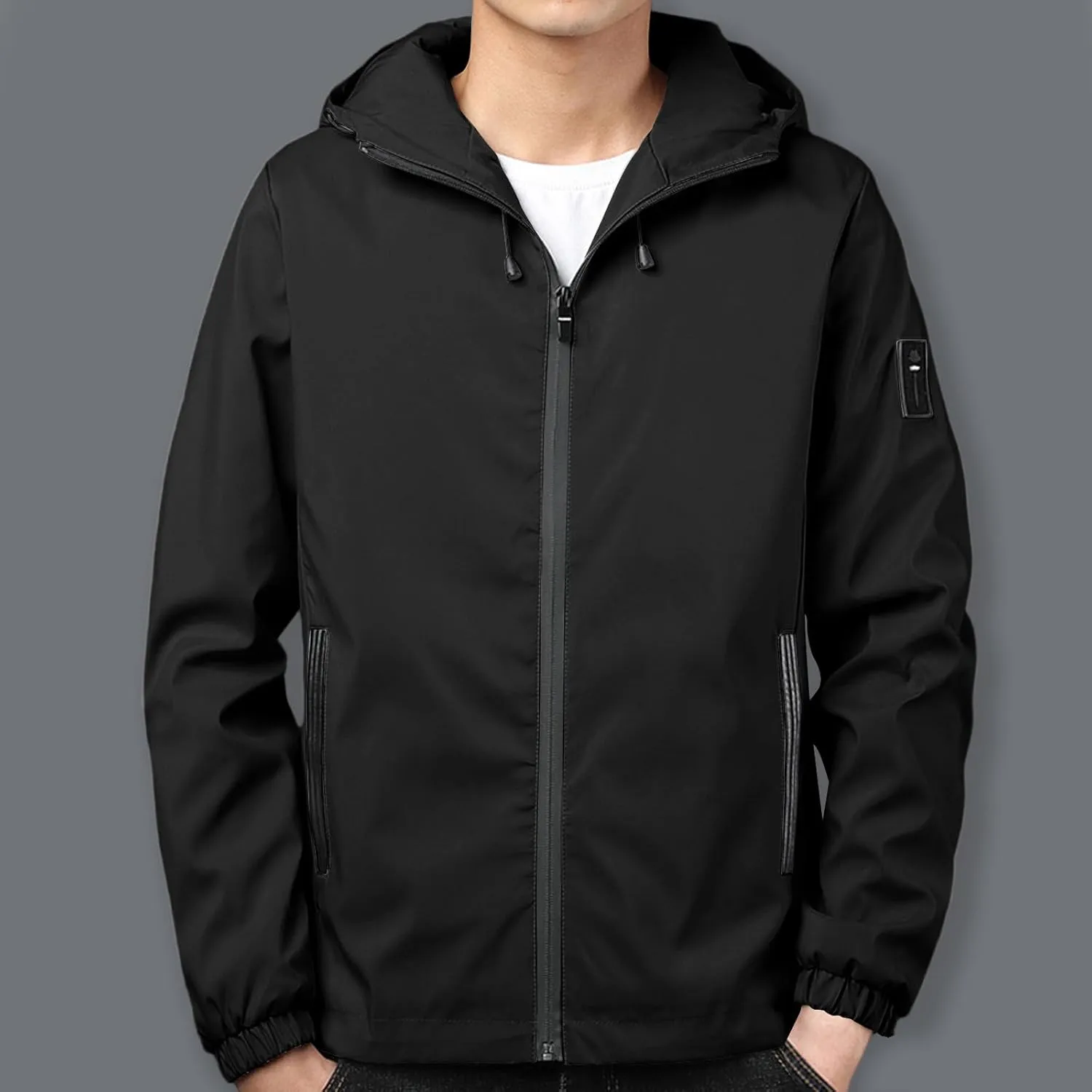 Rain Jacket For Men Lightweight Waterproof Breathable Jackets Windbreaker Solid Hooded Raincoats For Outdoor Hiking