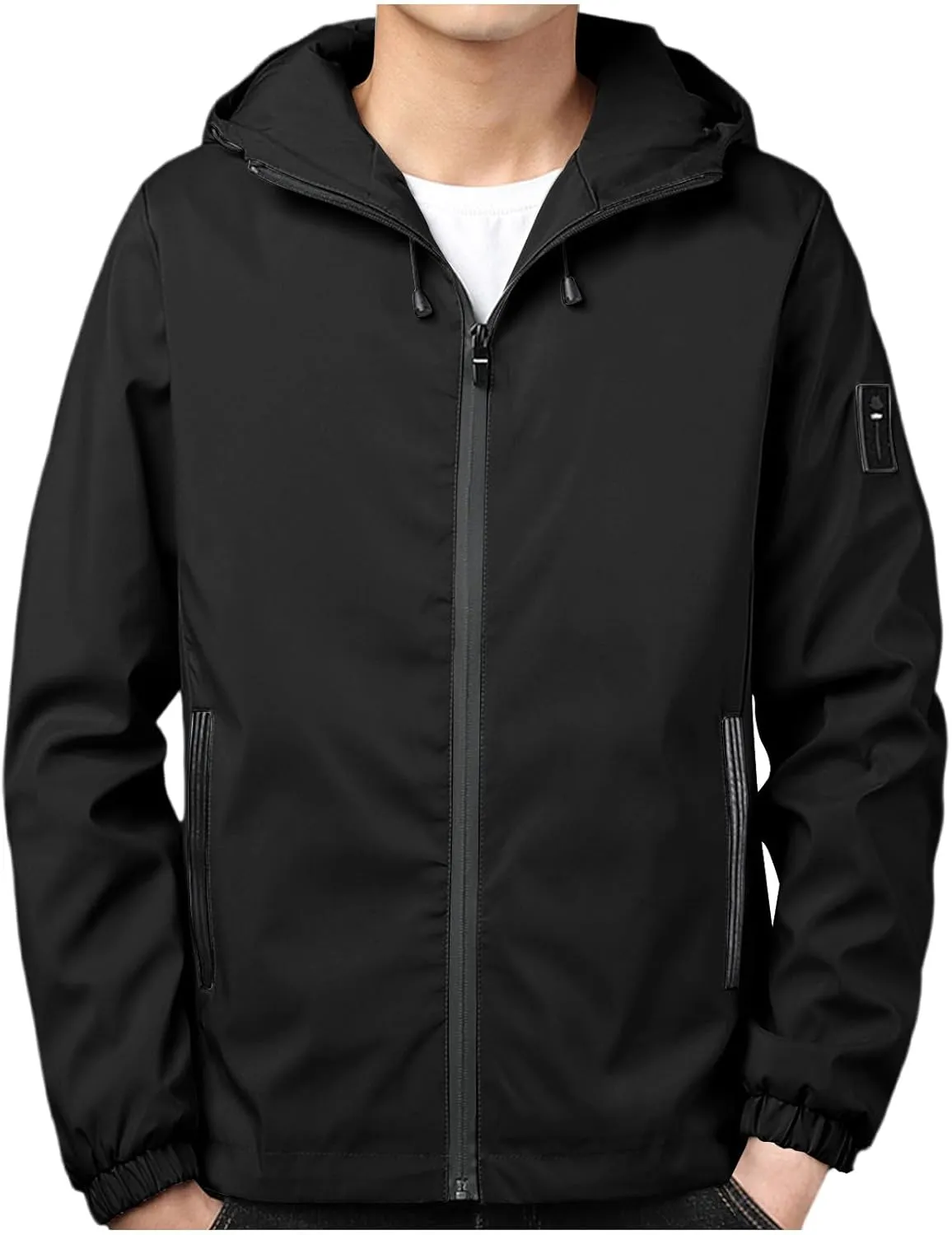 Rain Jacket For Men Lightweight Waterproof Breathable Jackets Windbreaker Solid Hooded Raincoats For Outdoor Hiking
