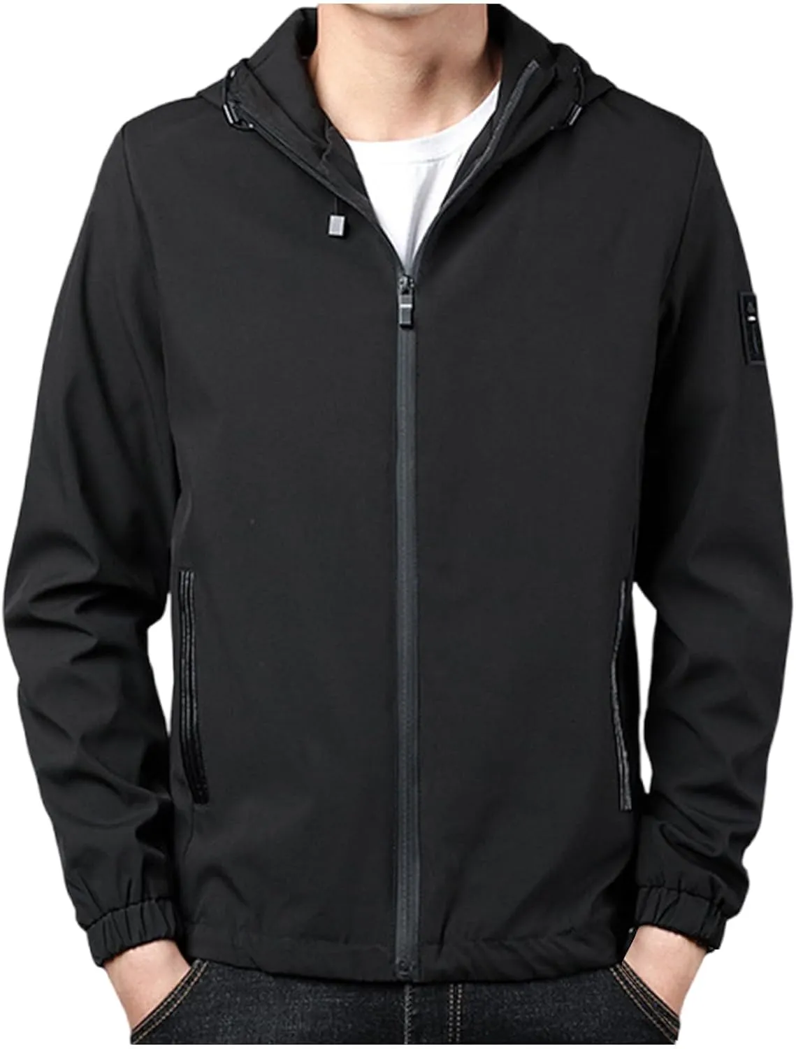 Rain Jacket For Men Lightweight Waterproof Breathable Jackets Windbreaker Solid Hooded Raincoats For Outdoor Hiking