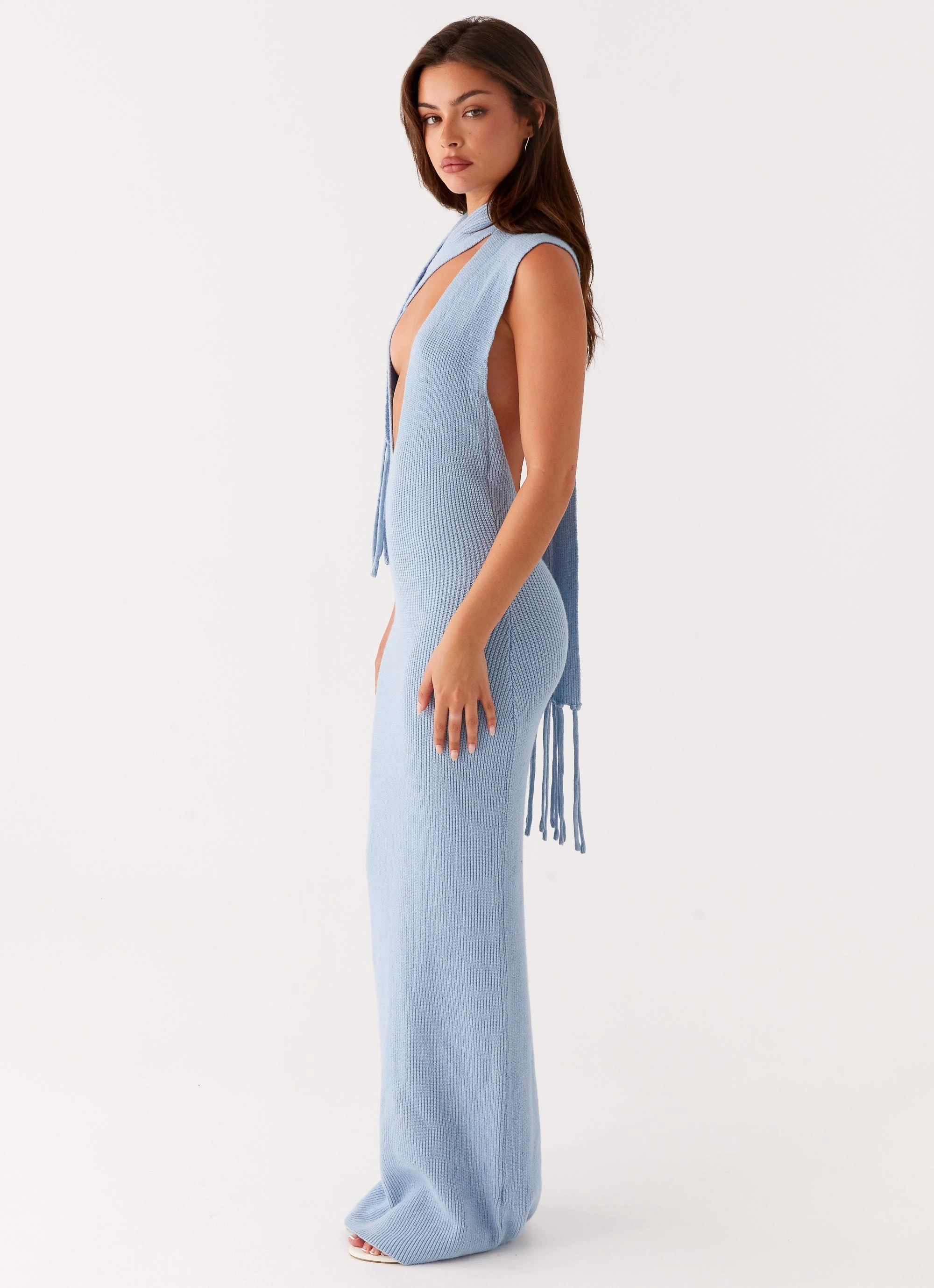 Halter-Neck Timeless Vibe Raine Knit Maxi Dress - Blue