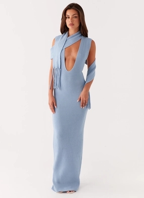 Raine Knit Maxi Dress - Blue Lounge Texture Flowy Layers