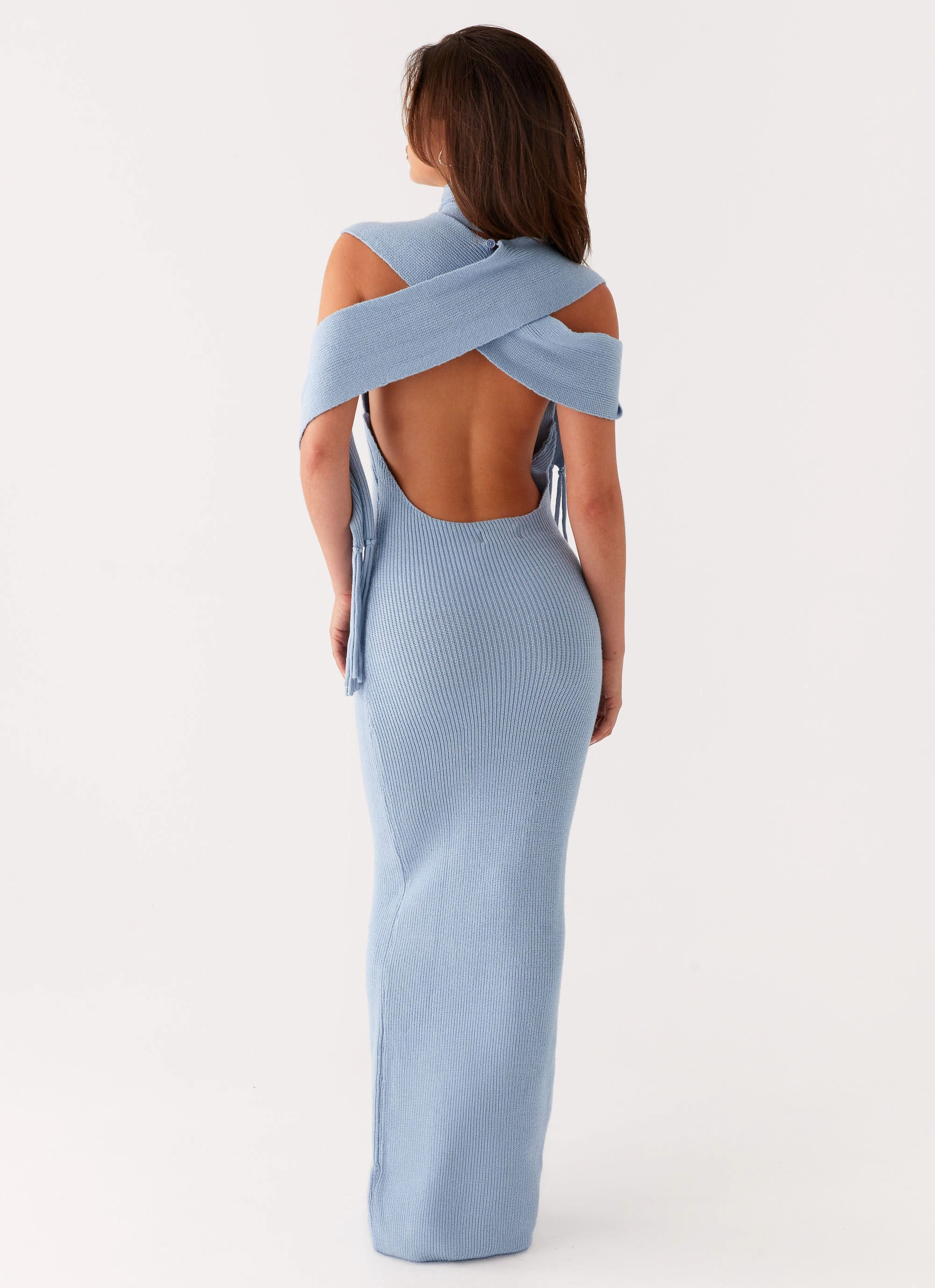 Raine Knit Maxi Dress - Blue Wrap Glow Shared Moment