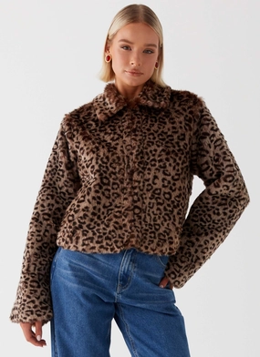 Warm Lining Transitional Wear Raleigh Fur Jacket - Leopard