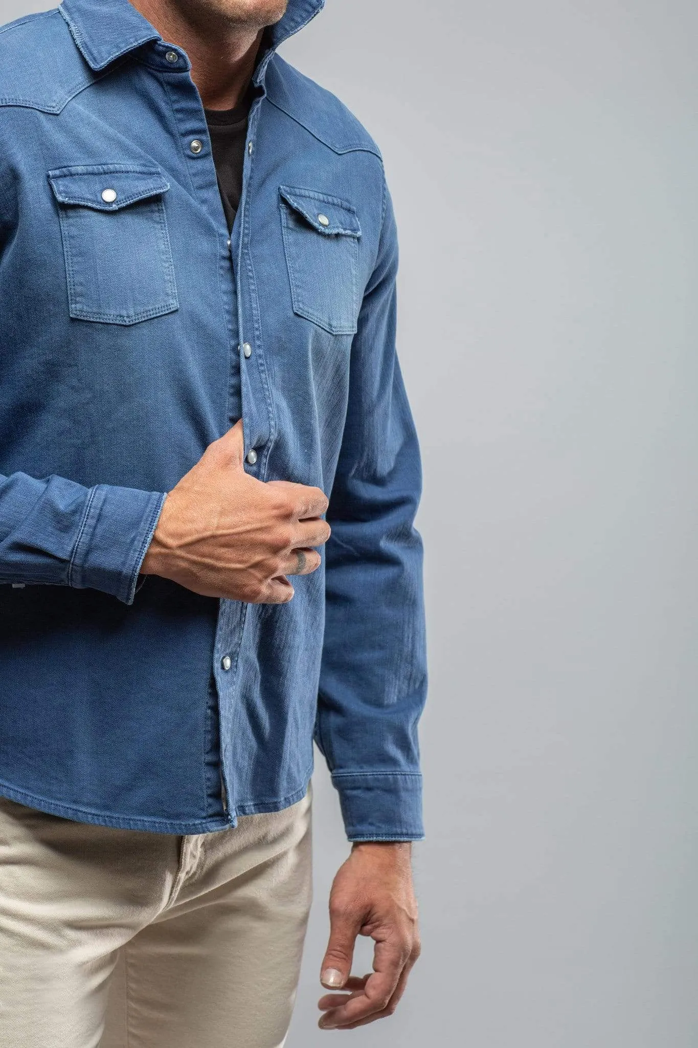 Ranger Colored Denim Snap Shirt In Indaco