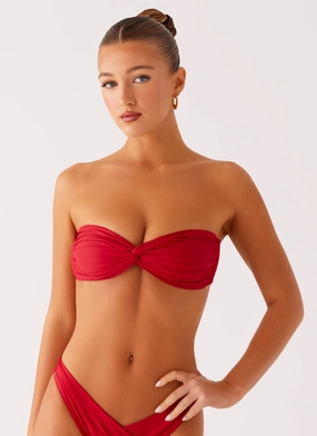 Thermal Regulating Lining Anti Fade Material Delta Bandeau Bikini Top - Deep Red