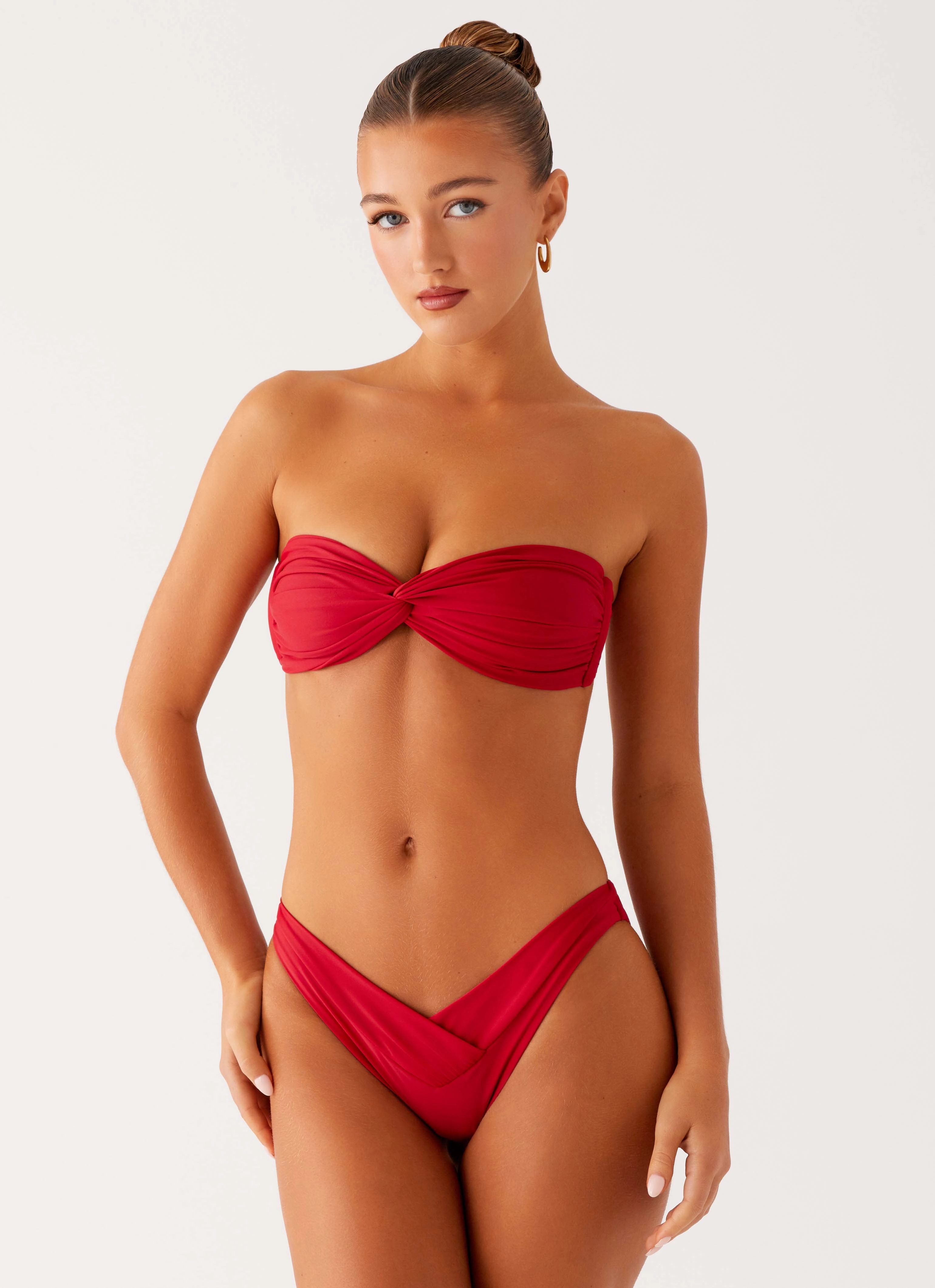 Delta Bandeau Bikini Top - Deep Red Retro-Glam Soft Elasticity