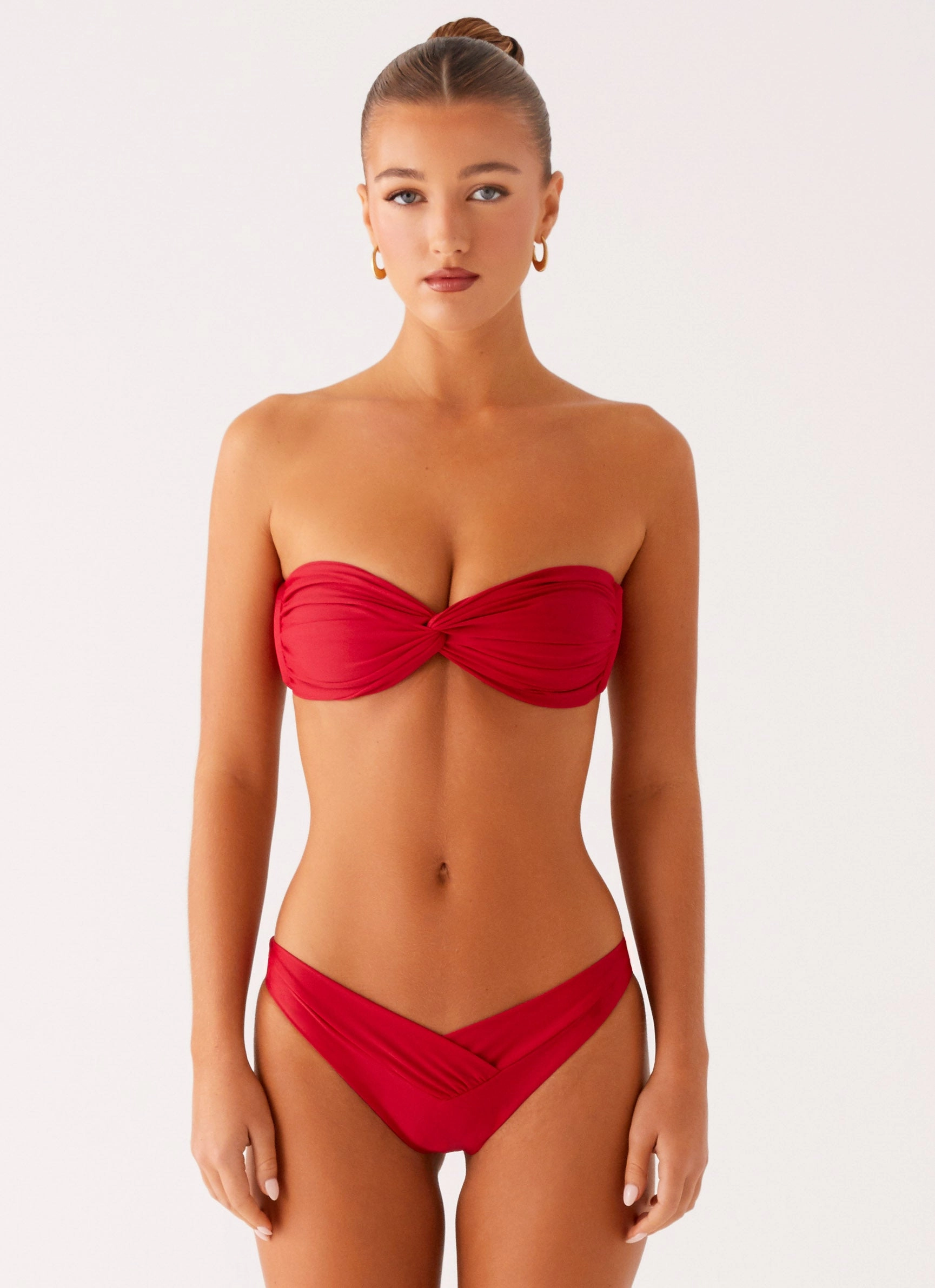 Delta Bandeau Bikini Top - Deep Red Adjustable-Straps Two-Tone Style
