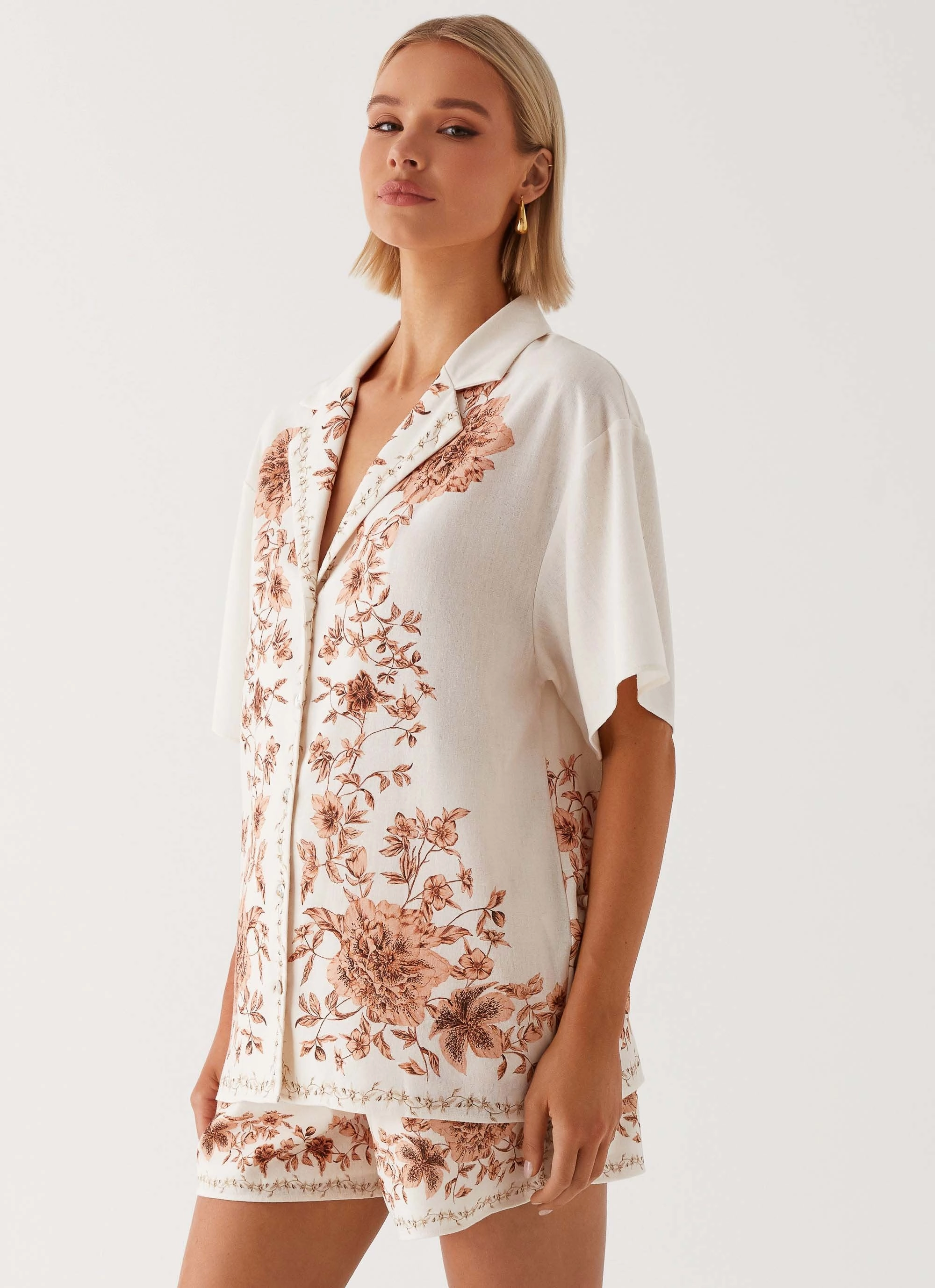 Dreamy Days Oversized Linen Shirt - Ivory Odor Resistant Coating Simple Detail