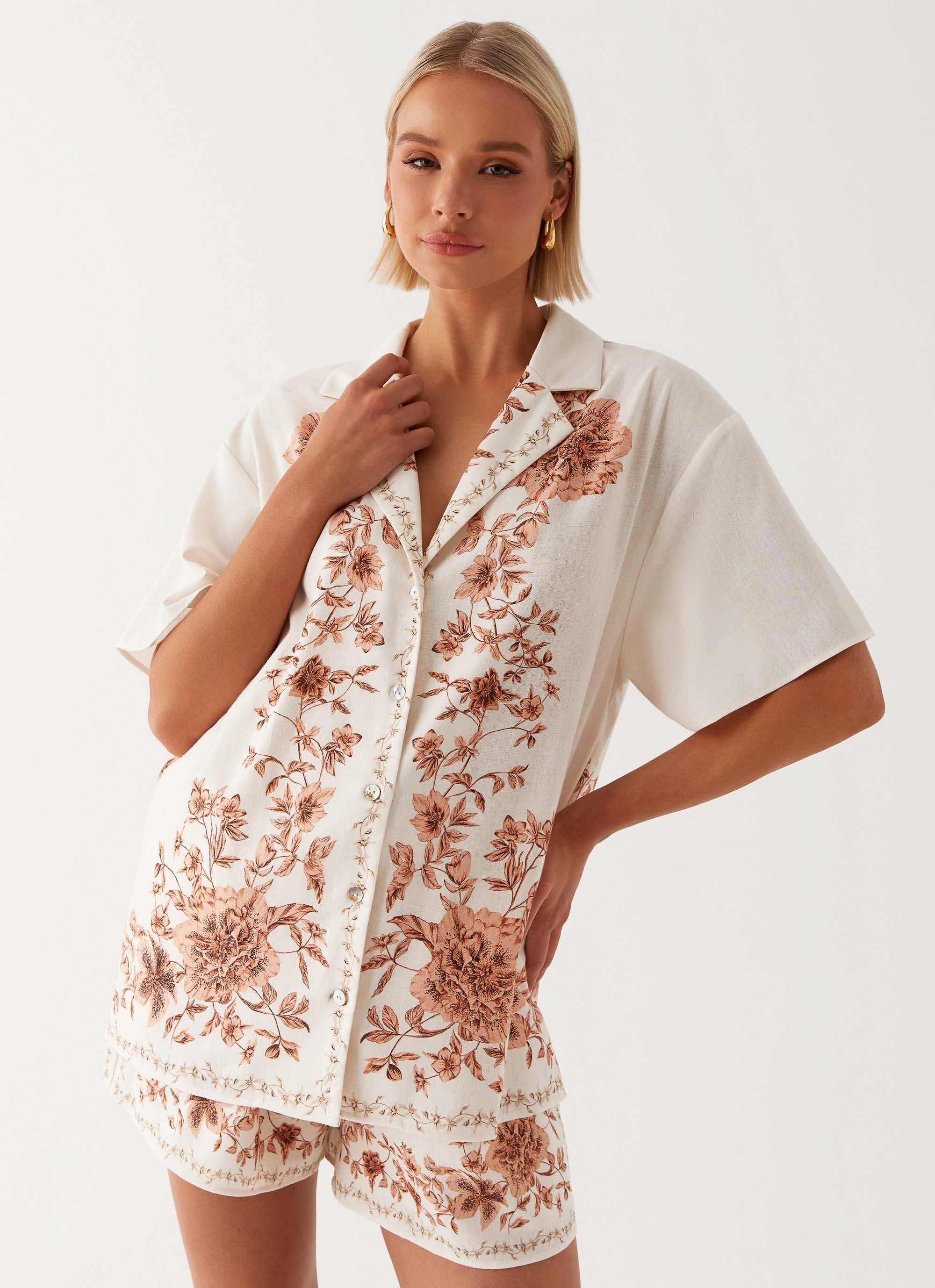 Dreamy Days Oversized Linen Shirt - Ivory Athletic Tailored Fit