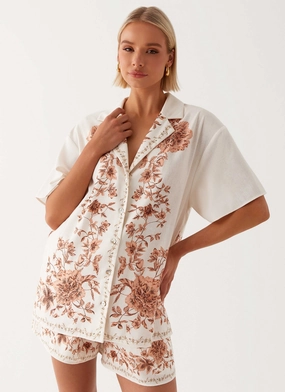 Dreamy Days Oversized Linen Shirt - Ivory Athletic Tailored Fit