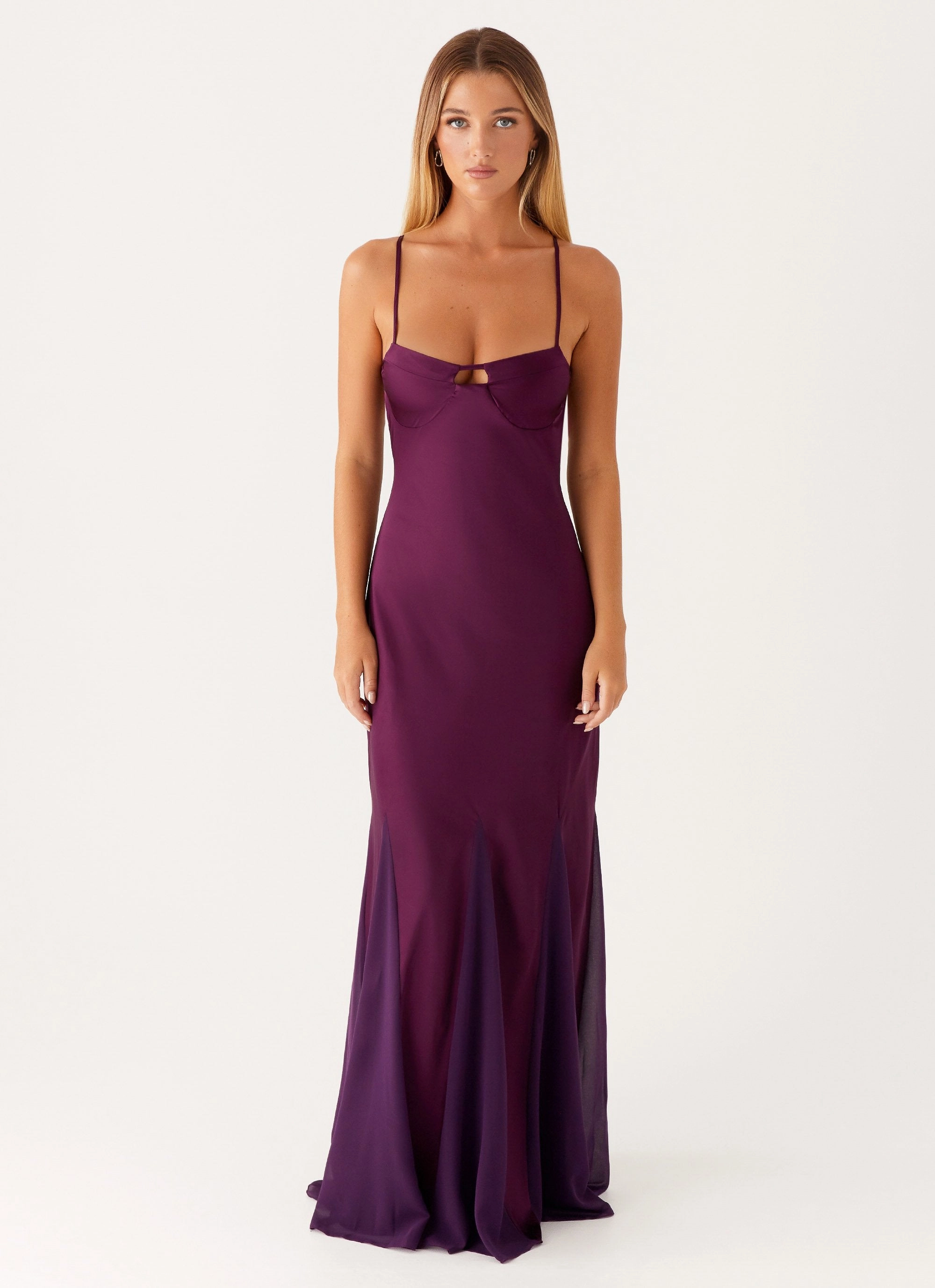 Ravello Maxi Dress - Mulberry Subtle pattern Mesh-Sleeve