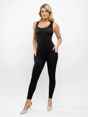 YarnDye Technique Quick Dry Feature Shapewear U-Neck Thigh Slimming Butt Lift Jumpsuit
