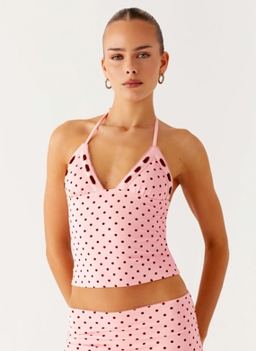 Bahama Eyelet Lace Up Top - Strawberry Dot Eco Conscious Production