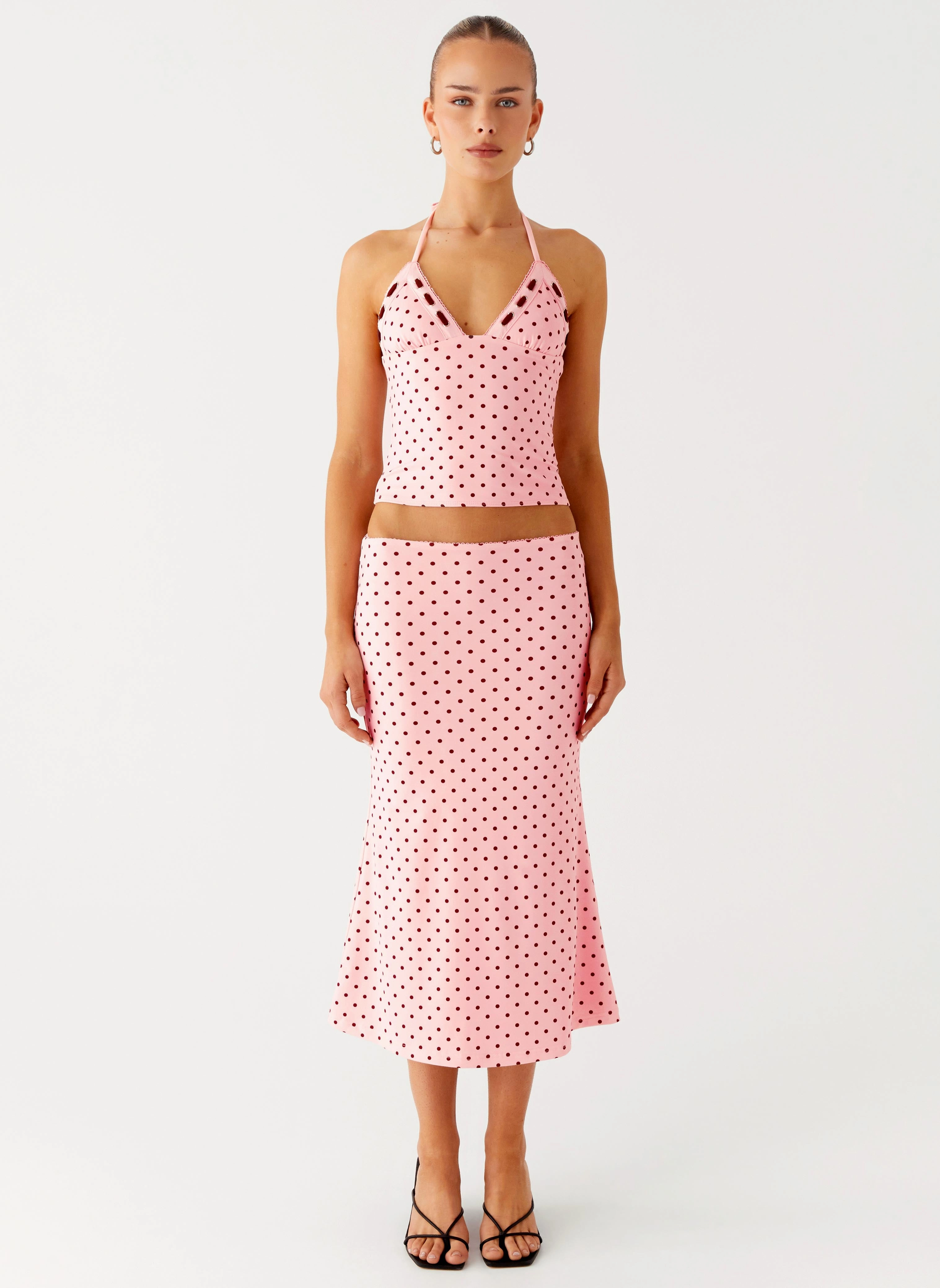 Bahama Eyelet Lace Up Top - Strawberry Dot Heavyweight Durability