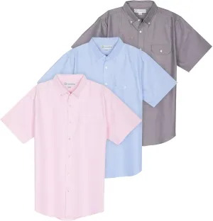 Real Essentials 3 Pack Men's Short-Sleeve Oxford Solid Button Down Collar Casual Shirts with Pocket (Available in Big & Tall)