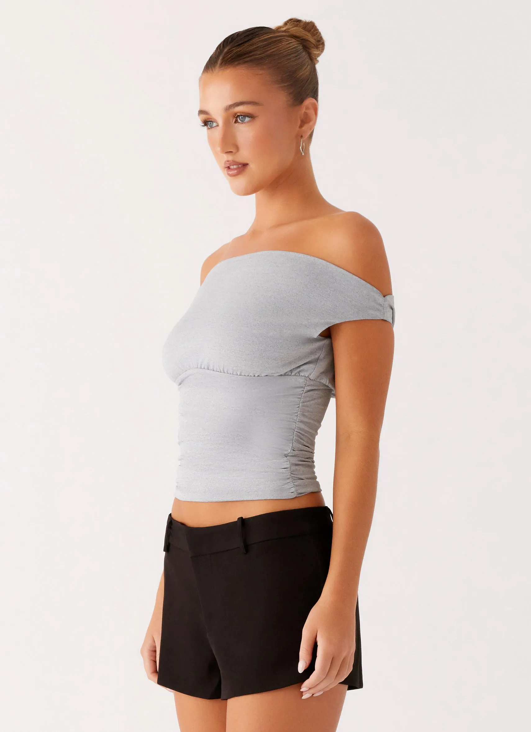 Reva Off Shoulder Top - Grey Hidden Pocket LightweightLayeringSystem