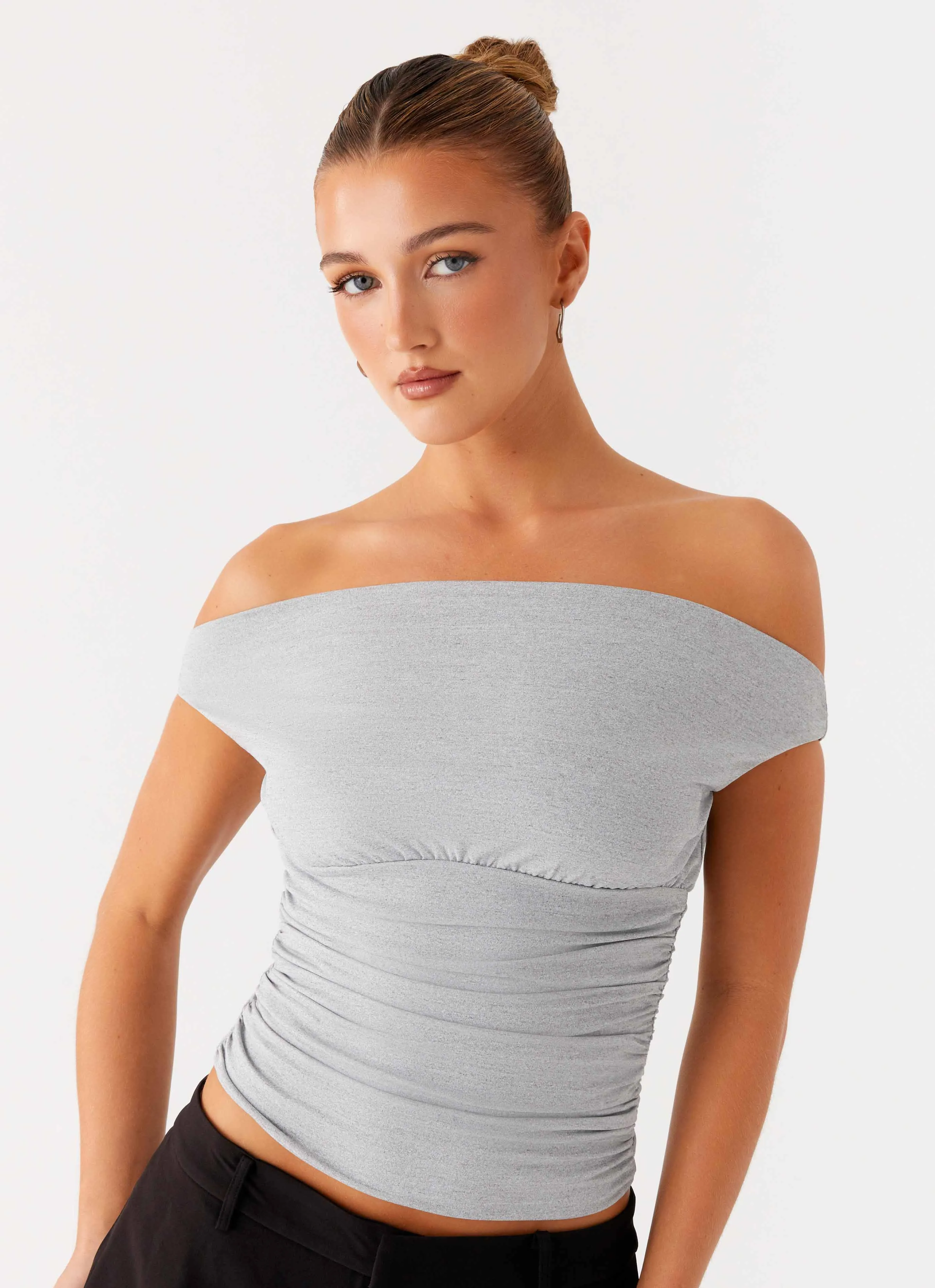 Reva Off Shoulder Top - Grey High Durability Material