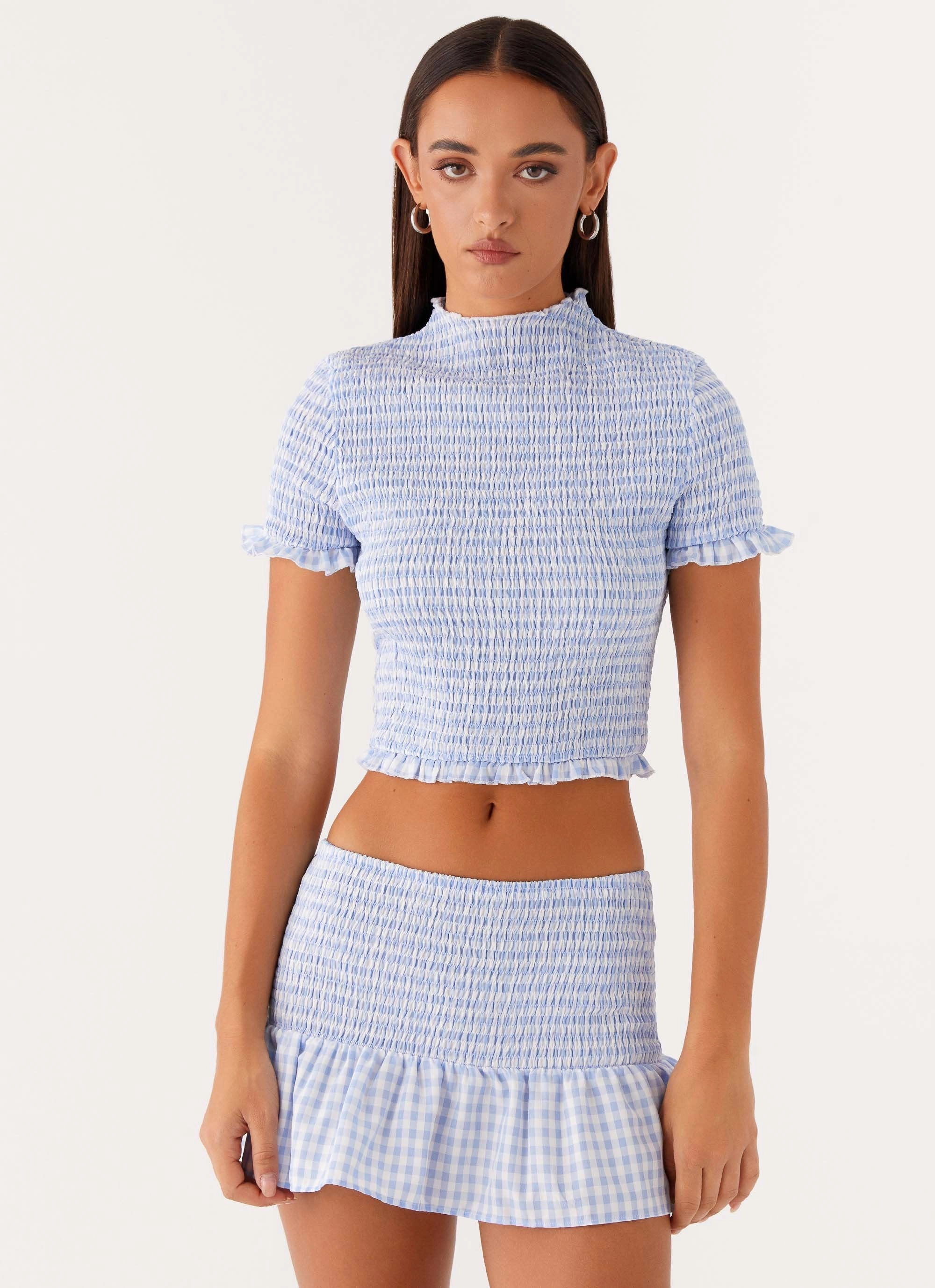 Sweetest Pie T-Shirt - Baby Blue Gingham LightReflectiveTrim casual top