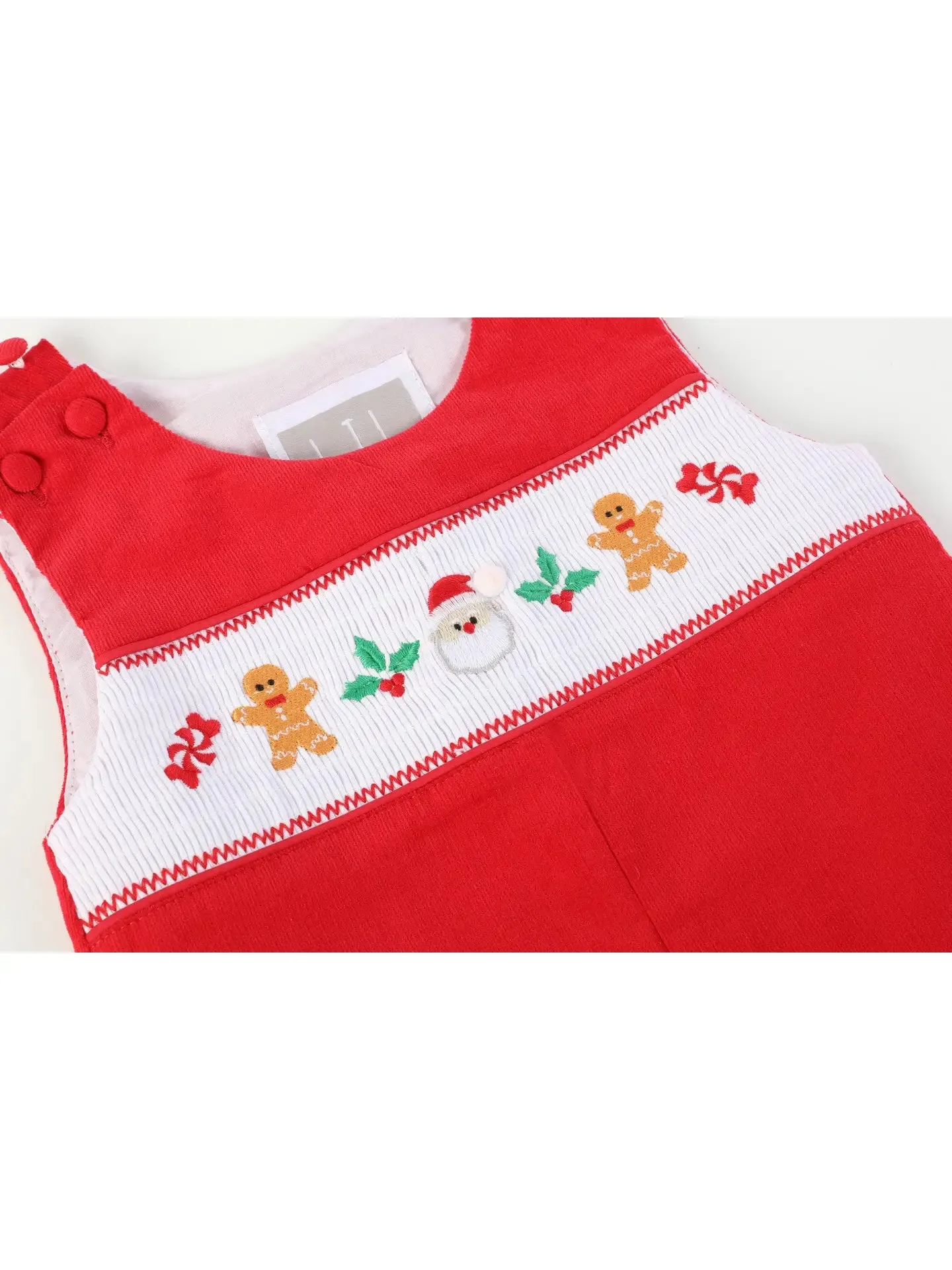 Red Corduroy Christmas Smocked Overalls