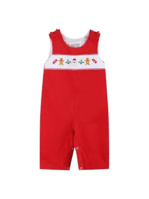 Red Corduroy Christmas Smocked Overalls