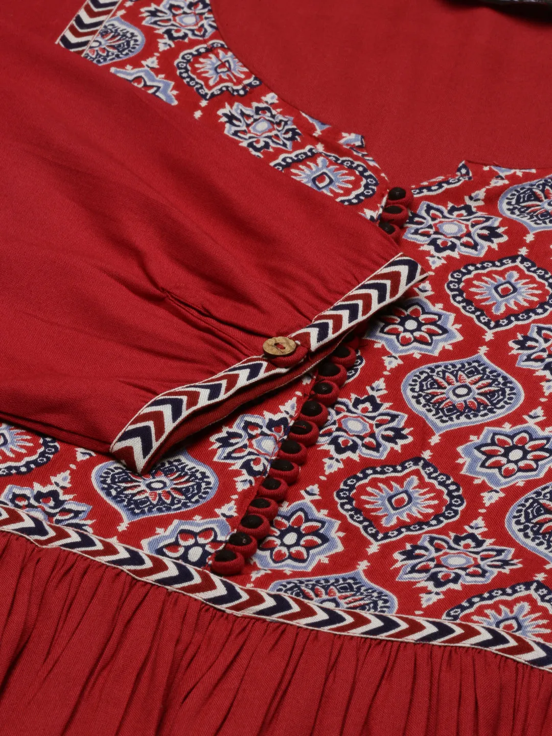 Red Printed Flared Top