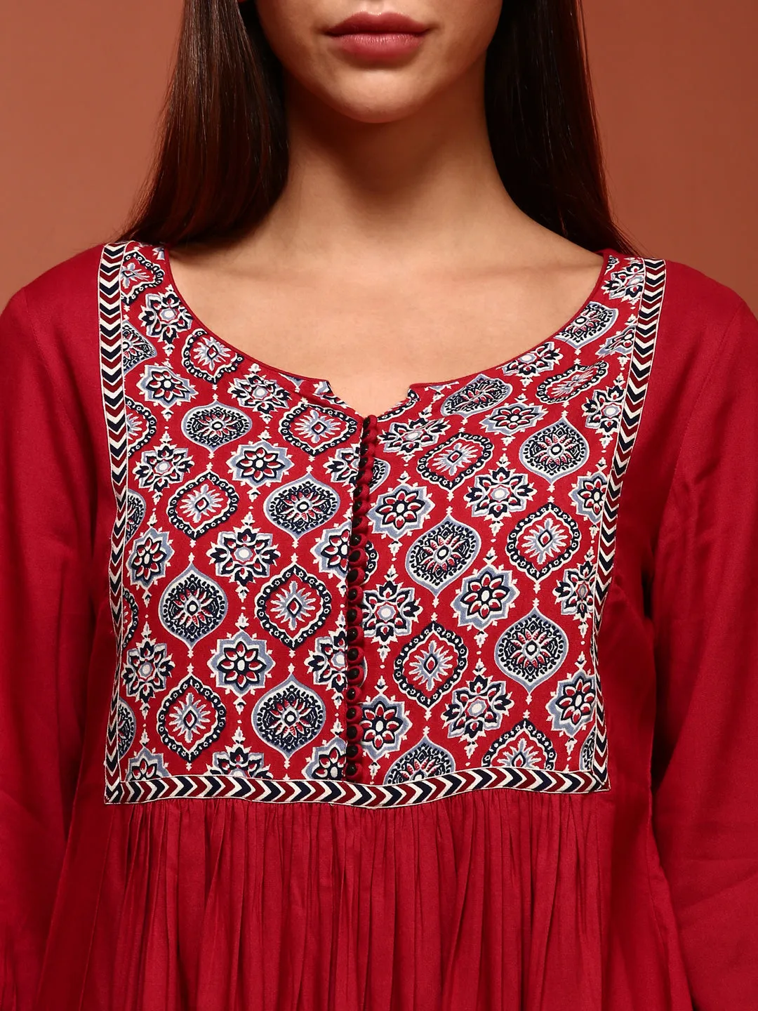 Red Printed Flared Top