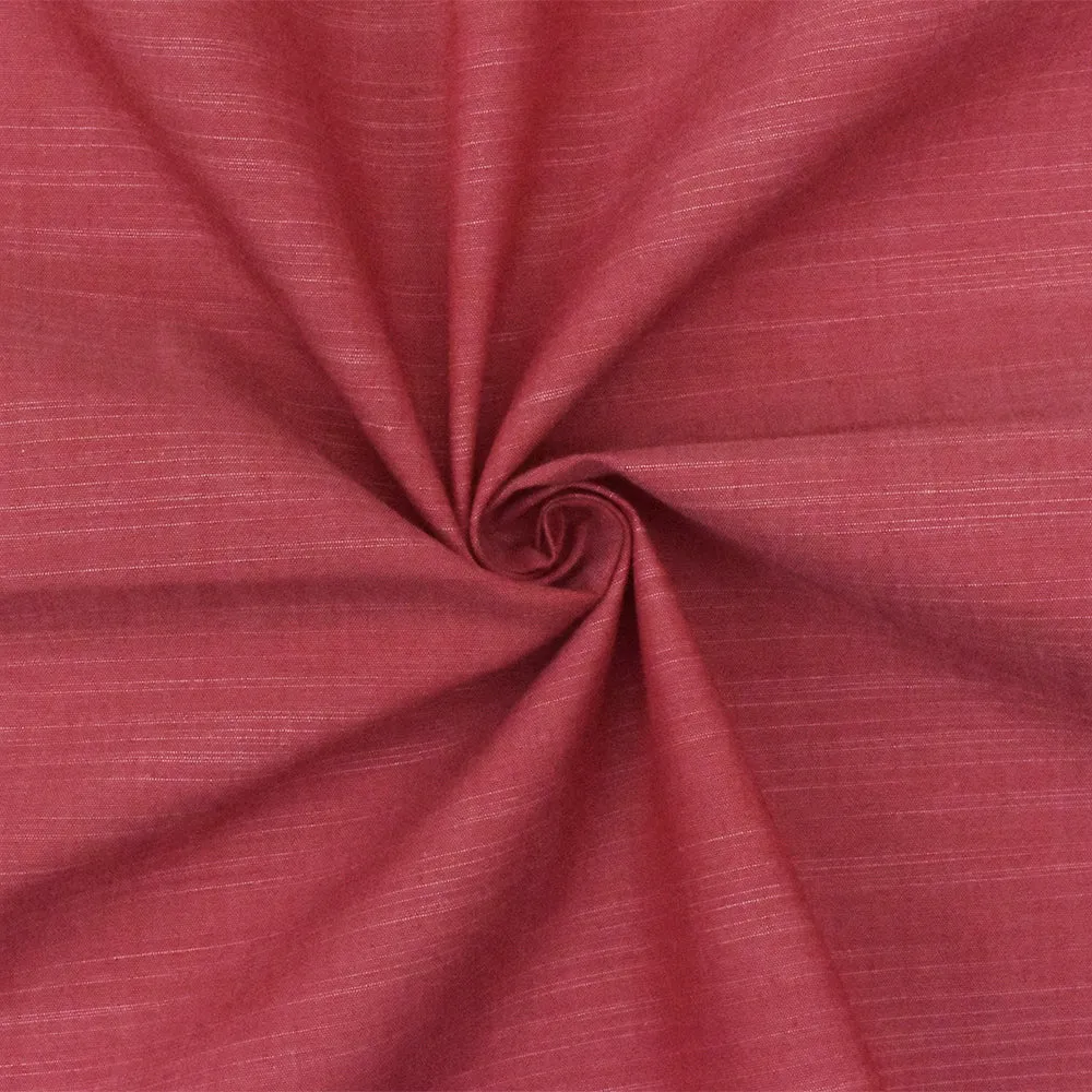 Red-White Poly-Rayon Slubbed Chambray Woven Fabric