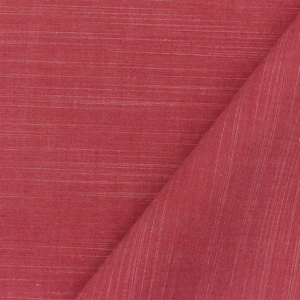 Red-White Poly-Rayon Slubbed Chambray Woven Fabric