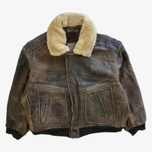 Redskins Leather Pilot Jacket With Fur Collar