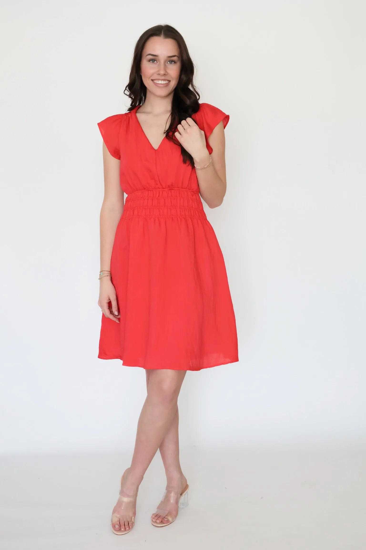 Bright Accent Clean Flow Reese Flutter Sleeve Dress