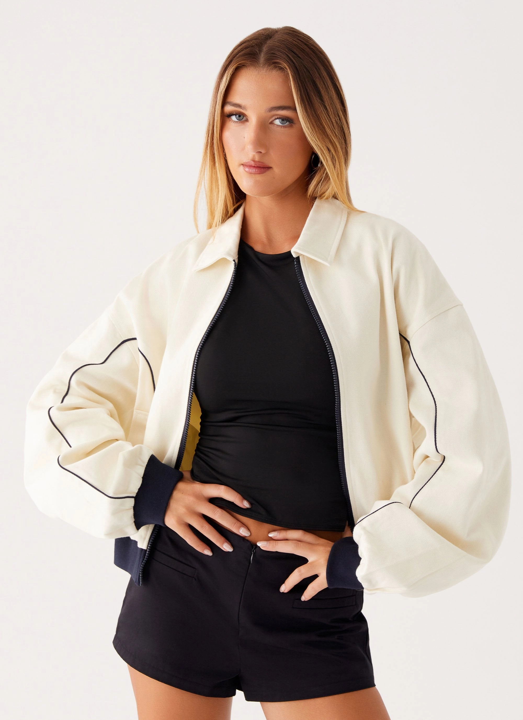 Elegant Styling Four Way Stretch Material Reese Bomber Jacket - White