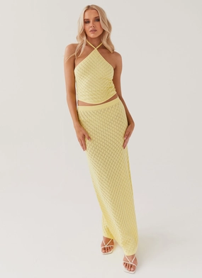 Amanza Knit Maxi Skirt - Lemon Family Celebration Low Rise