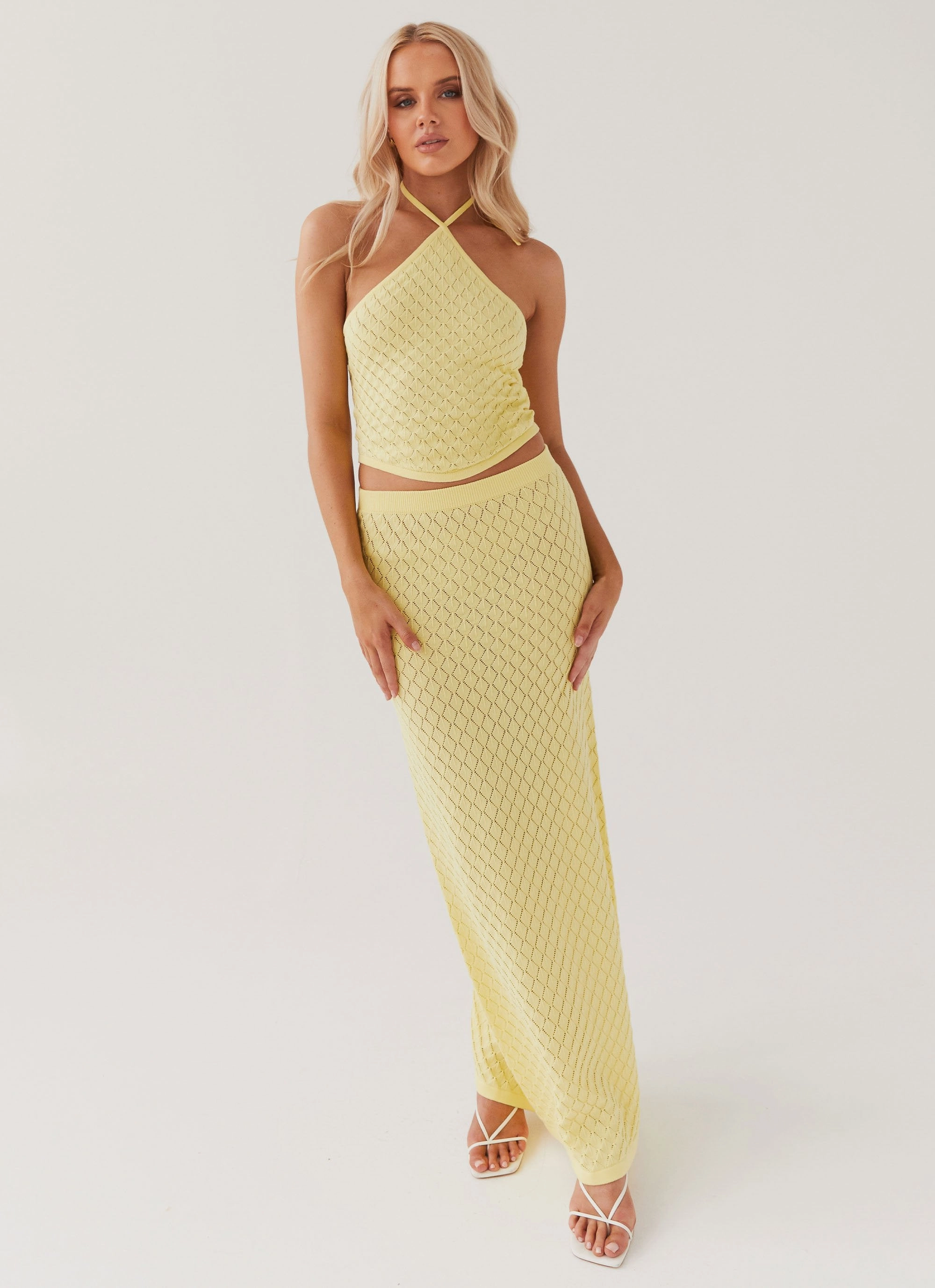 Amanza Knit Maxi Skirt - Lemon Family Celebration Low Rise